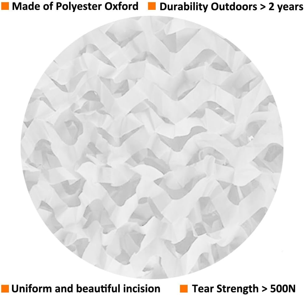 Filet de camouflage militaire 4 x 6M - Filet de Ombrage Blanc Militaire - protection solaire - Voile d'ombrage pour la chasse, le camping, les forêts - 3