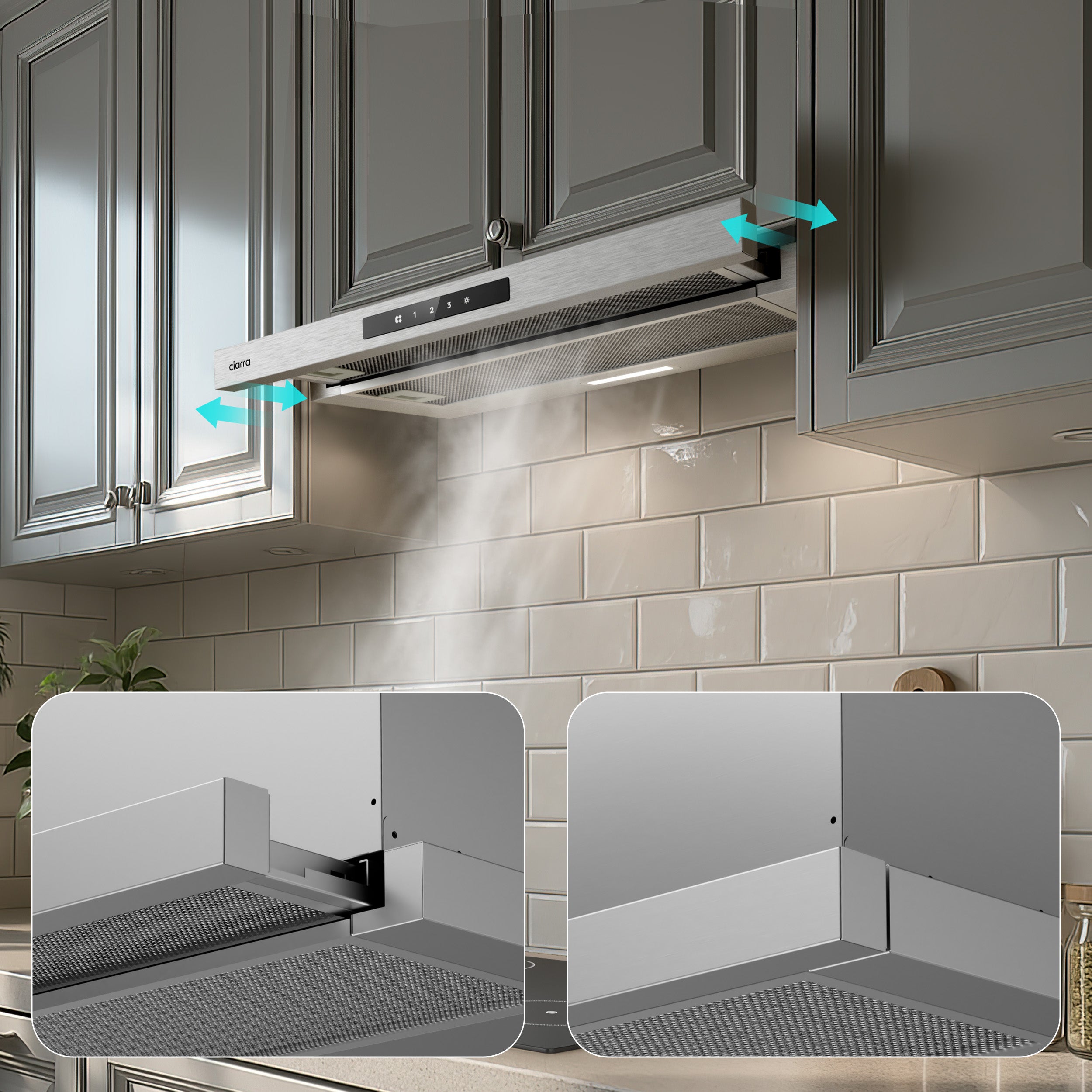 CIARRA Campana convencional 60cm 580m³/h A+ 3 velocidades Control táctil LED Pantalla Reciclaje y extracción Inox CD6909AS - 6