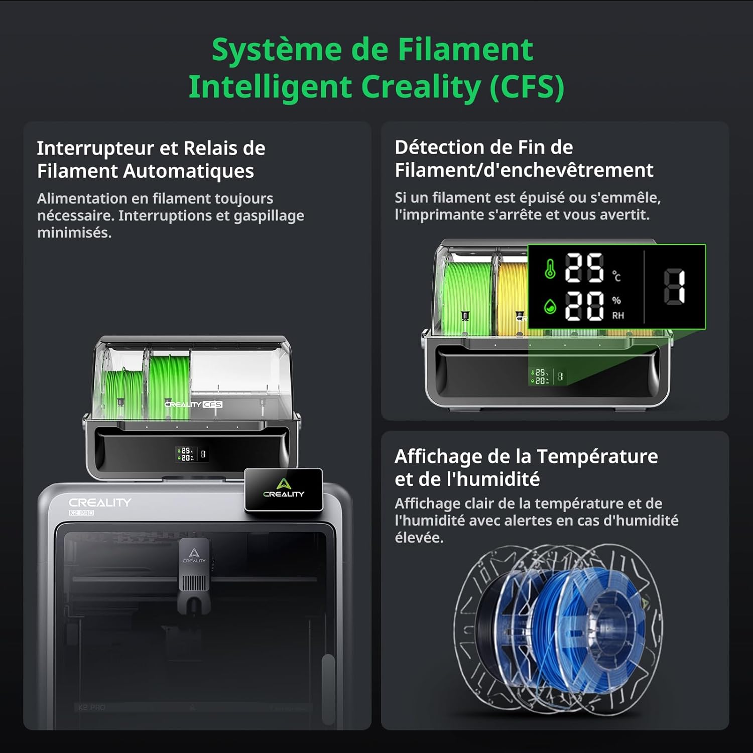 Creality K2 Pro Combo Impressora 3D,Multicol com CFS,600mm/s,Nivelamento Automático,Aquecimento Ativo da Câmara,Extrusora Direct Drive,300×300×300mm - 9