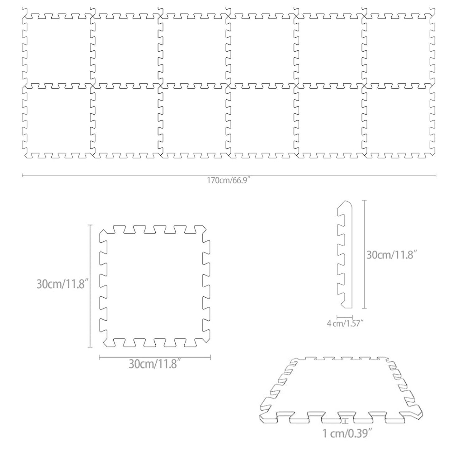 Pacote de 12 tapetes de espuma de linho, tapete de escalada quadrado para bebês, antiderrapante e lavável, 30 * 30 cm, verde - 3
