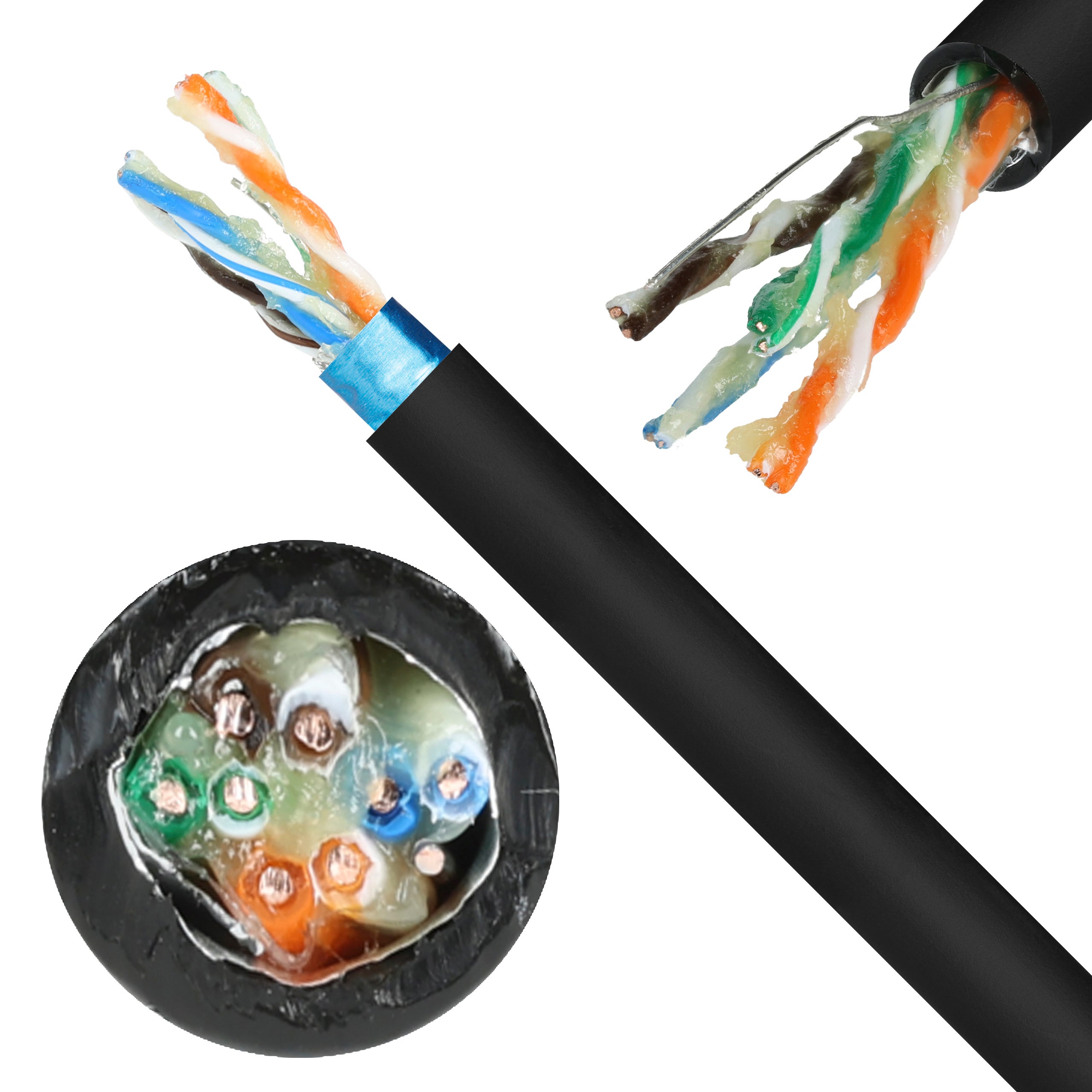 Kabel sieciowy F/UTP kat.5e skrętka 4x2x0,5mm zewnętrzny żelowany PE czarny Bitner BiTLAN 305m