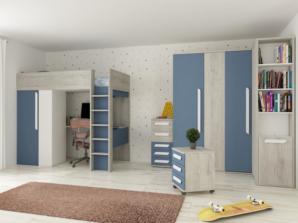 Letto A Soppalco 90 X 200 Cm Con Armadietti E Tavolo Per Computer Letto A Soppalco Multifunzionale Per Bambini In Legno Naturale