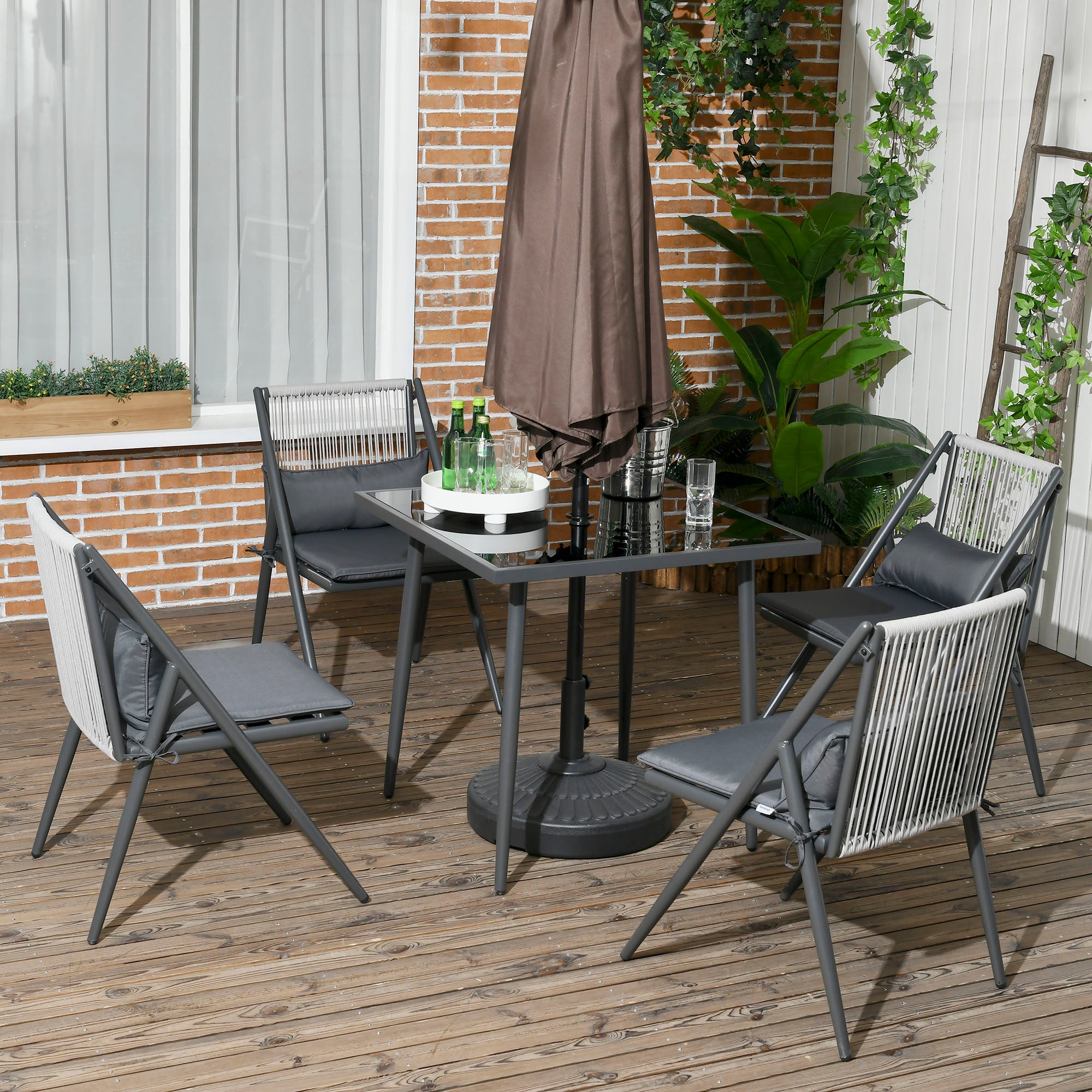 Outsunny Set Tavolo da Giardino con Sedie da 7 Pezzi, Set da Pranzo con Tavolo