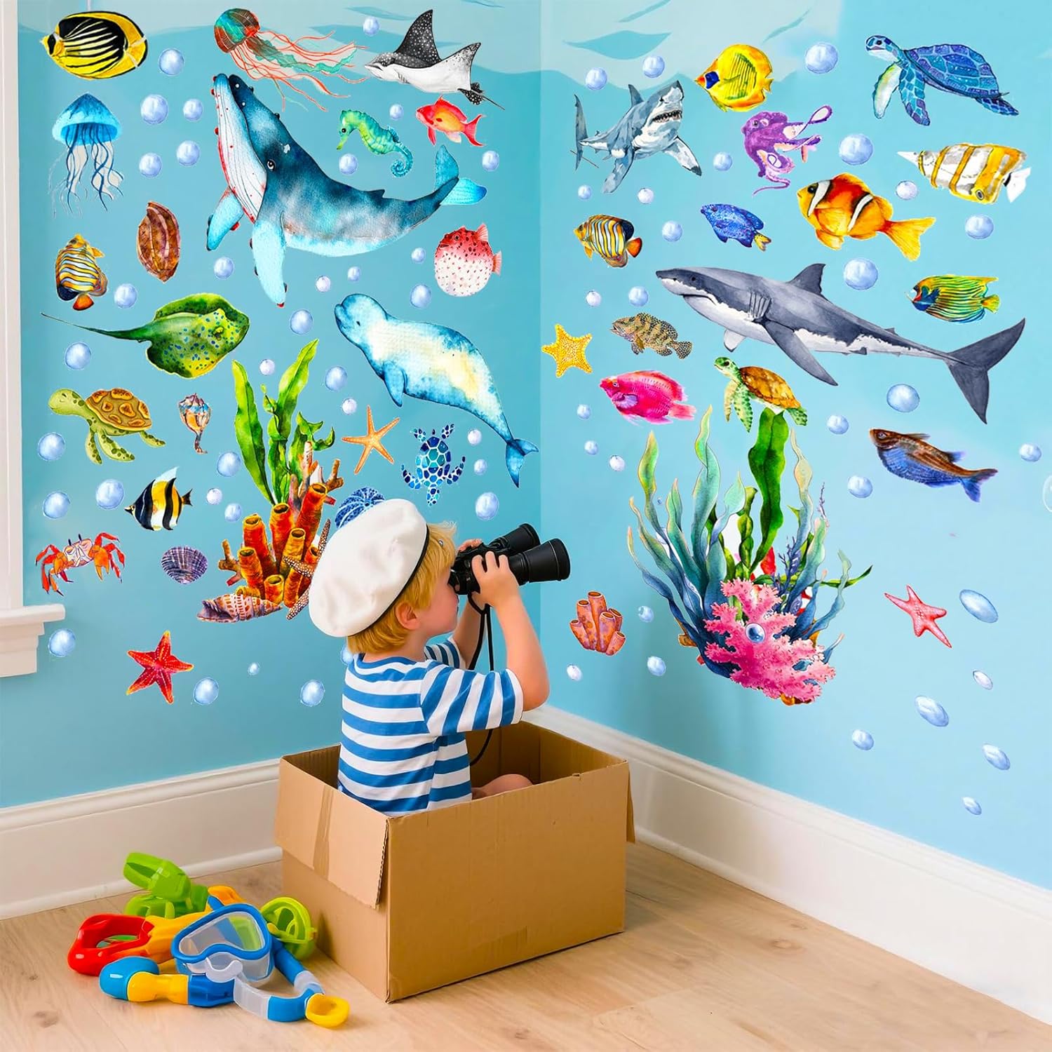 Adesivi Murali Luminescenti Animali Marini - 2 Fogli 20x30 Cm - Fluorescenti Per Cameretta Bambini, Decorazione Stella Marina