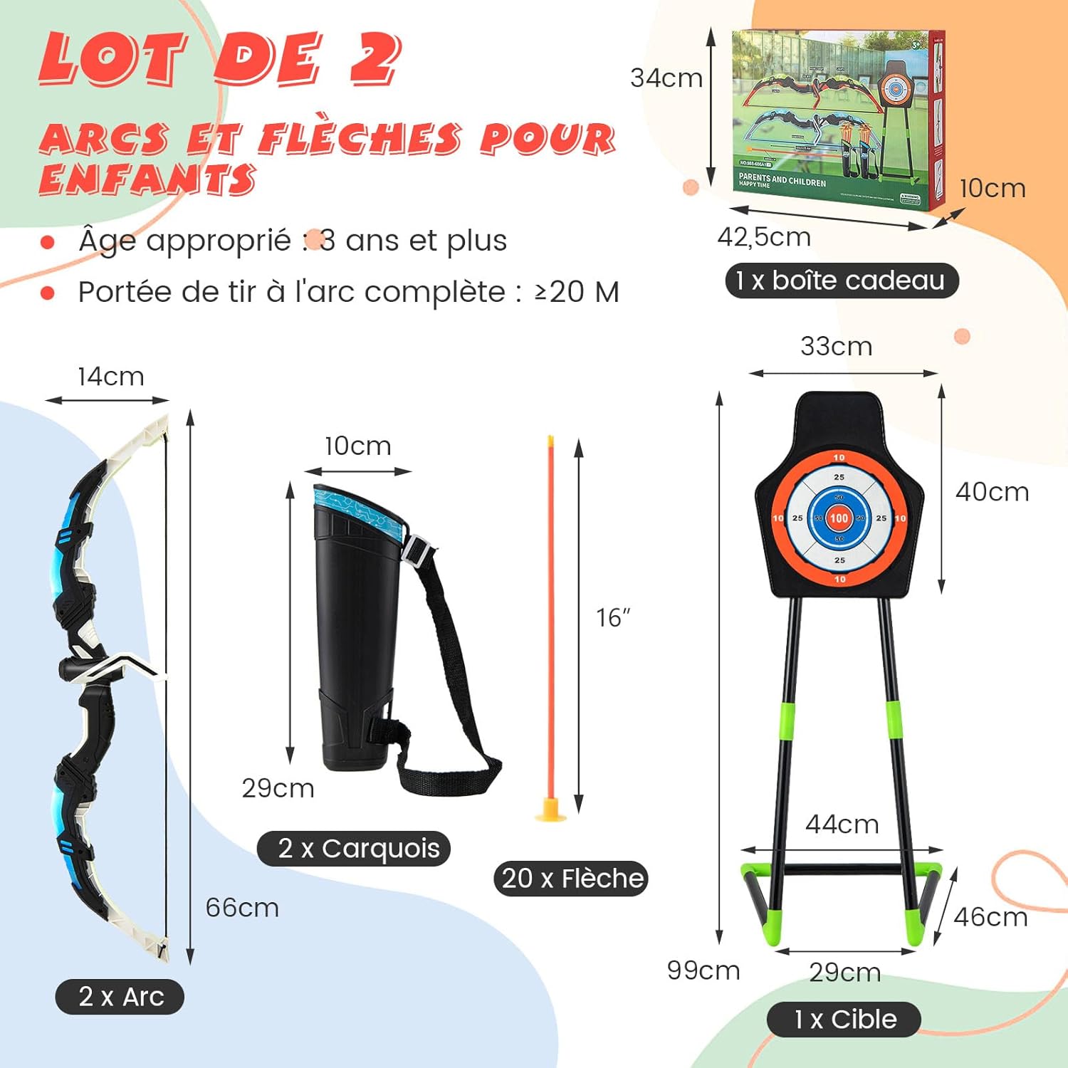 Arcs et Flèches Enfants, Ensemble Tir à l'arc à LED avec 20 Flèches à Ventouse, 2 Carquois, Jeu de Tir Intérieur Extérieur pour 3 à 12 Ans - 2