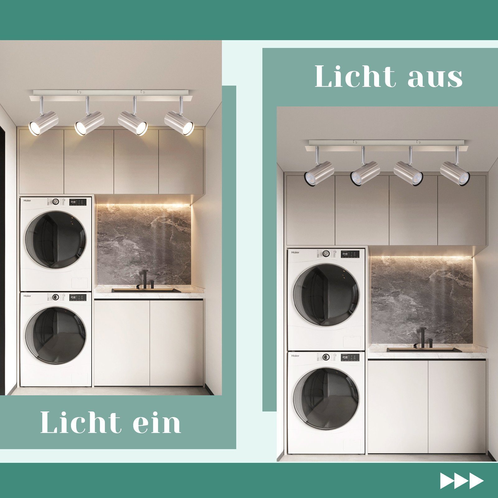 NETTLIFE 4 focos de techo GU10 en metal níquel, giratorio 330° para salón, , dormitorio, lámpara de moderna sin bombilla - 5