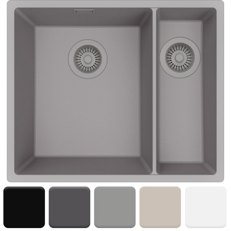 Zlewozmywak podblatowy 56x47cm, do szafki od 60cm + Syfon - Agate Szary STONESTYLE