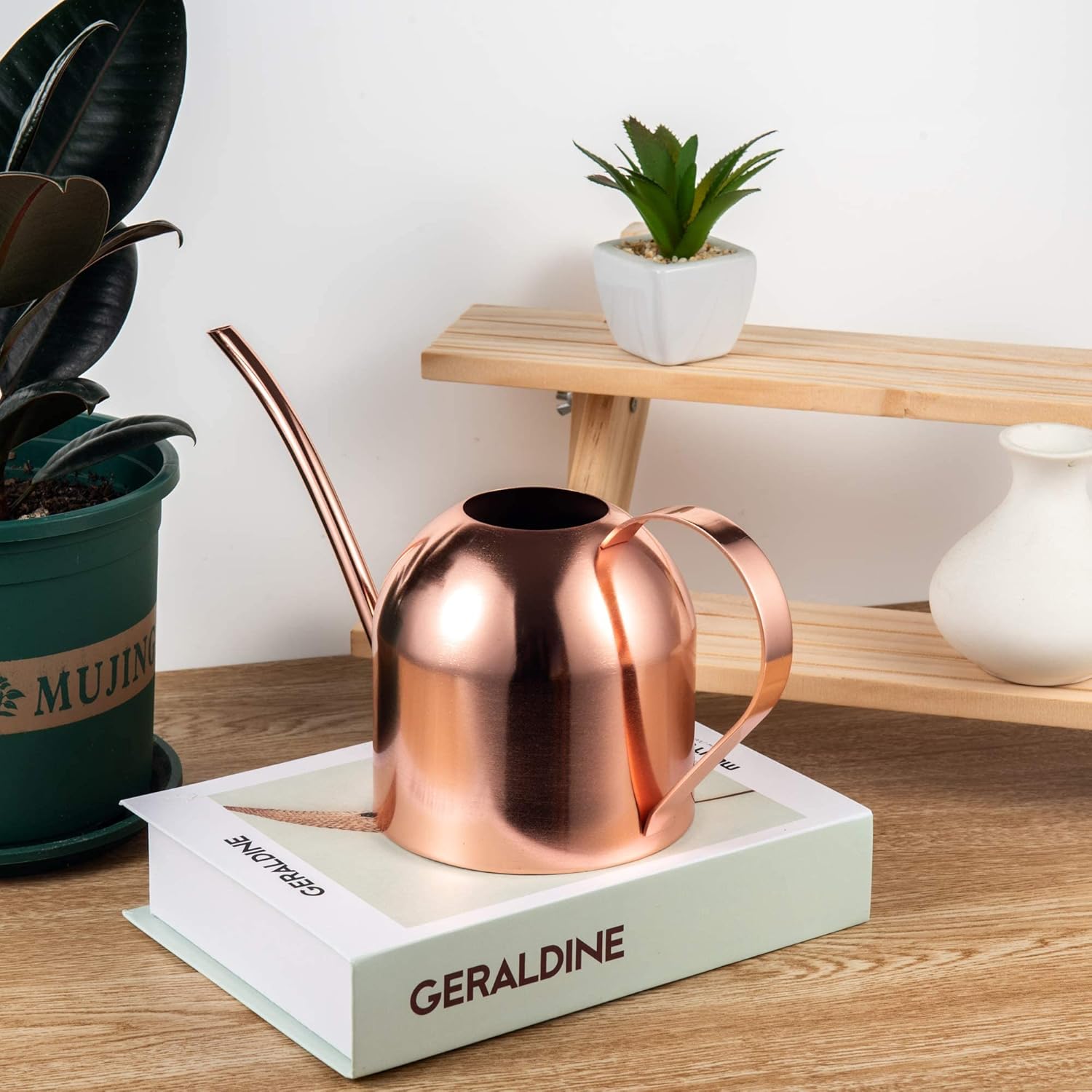 Arrosoir d'intérieur pour plantes d'intérieur -500ml- En acier inoxydable - Avec long bec - Or rose - 4