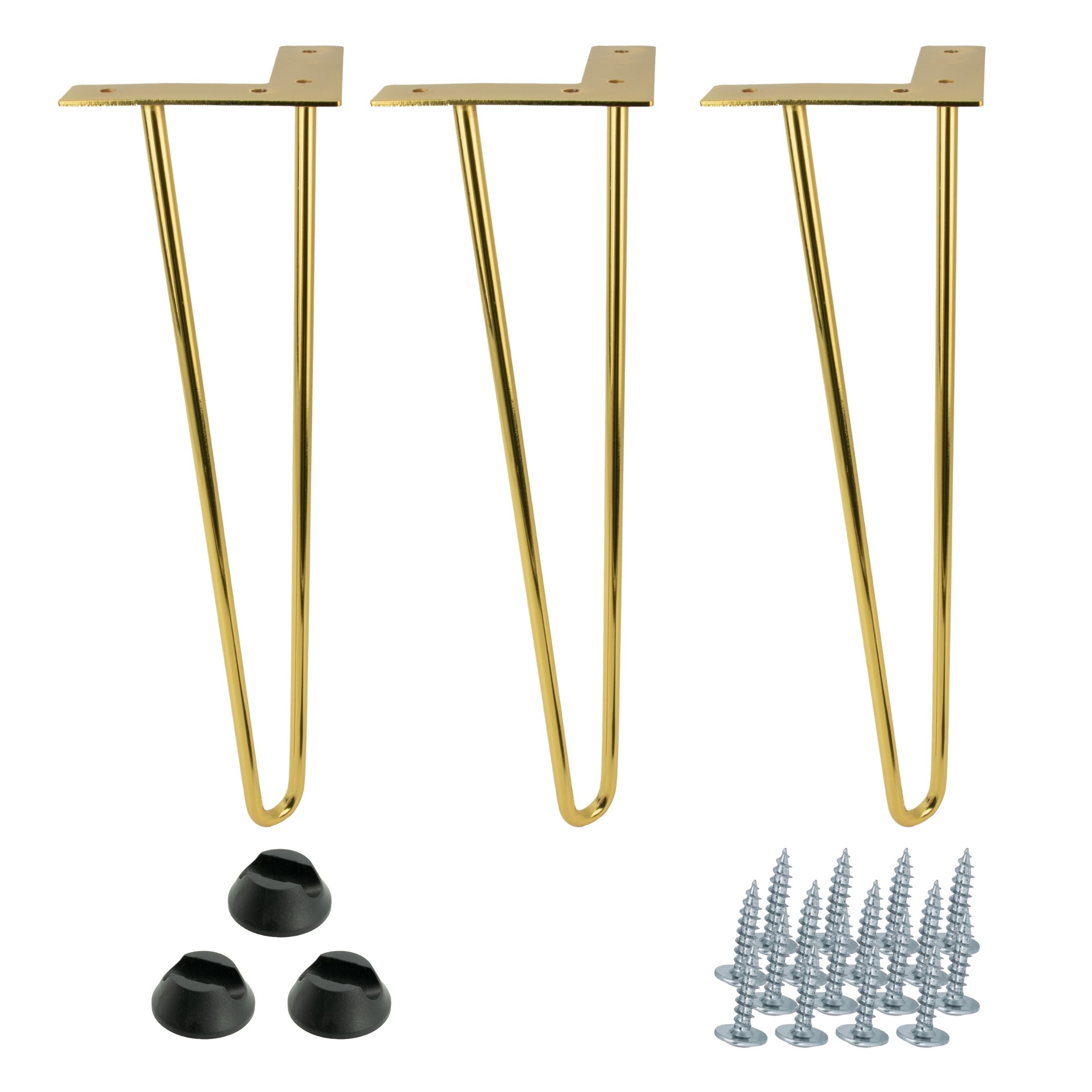 Zestaw 3 nóżek meblowych Hairpin legs złoty połysk wysokość 41cm 2 pręty
