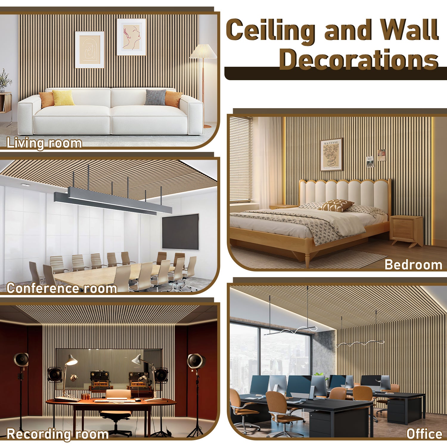 Lote de 2 Paneles Acústicos de Pared de MDF de Madera 120x60x2.1cm - Panel MDF Enchapado en Roble - 6