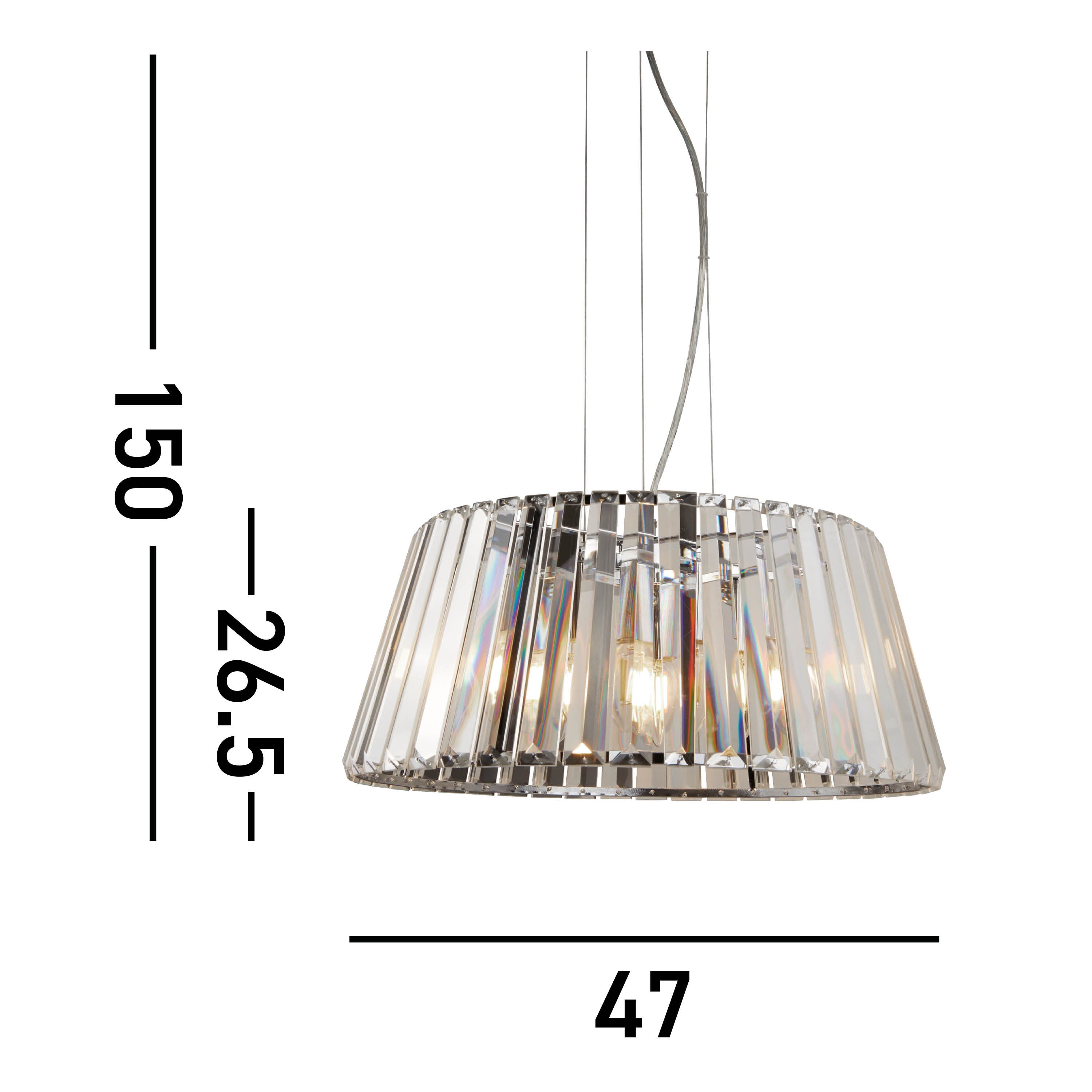 Suspension TIARA 5L métal chrome et Verre clair, convertible en plafonnier, E14 5x60w max, diam 47cm Haut 150cm - 4