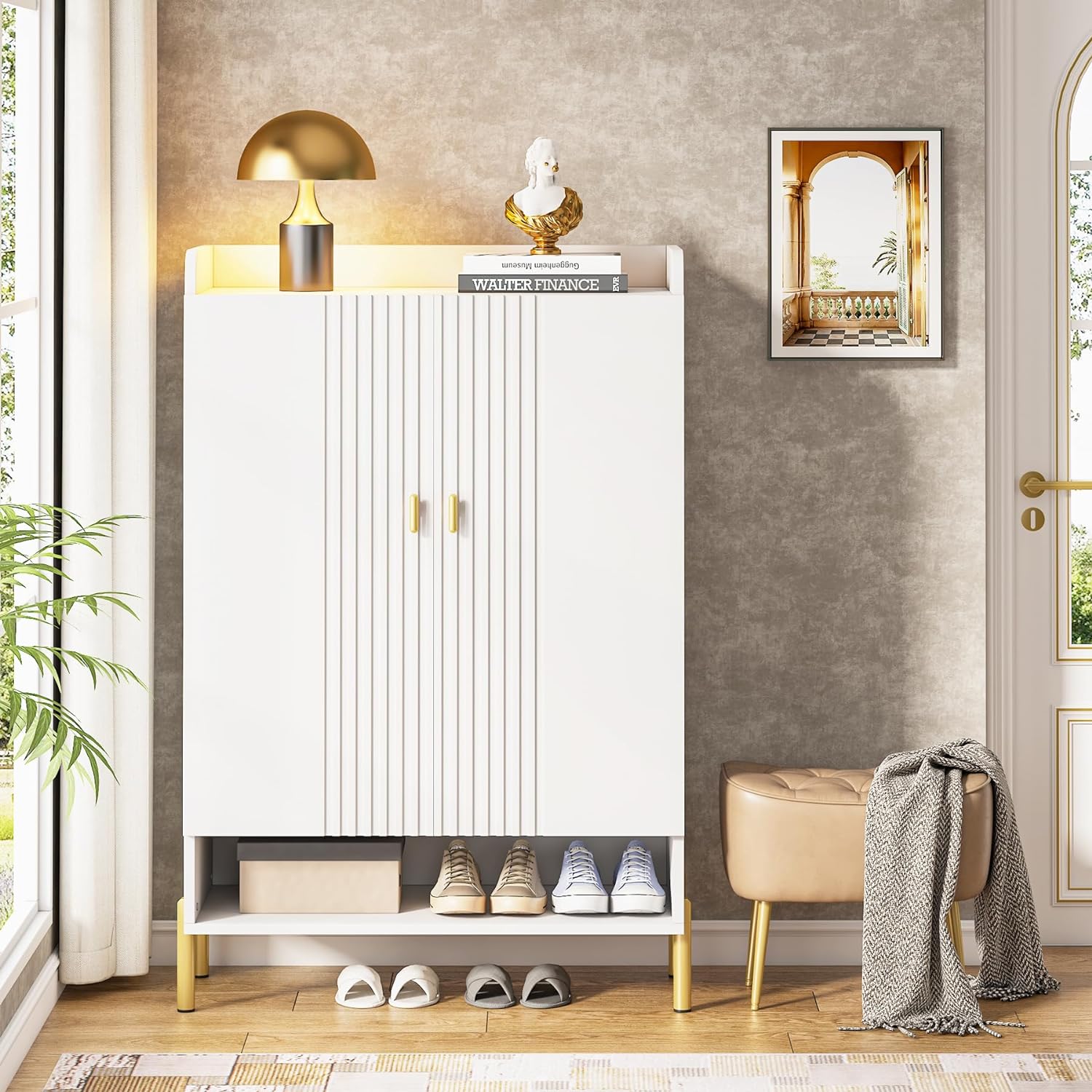 Mobile Porta Scarpe In Legno 3 Ripiani Con Ante - Organizer Per Ingresso, Regolabile, Design Moderno - 11