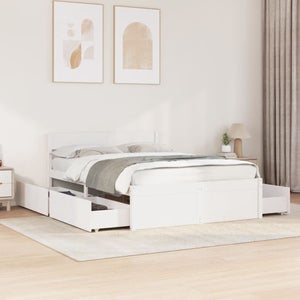 Struttura Letto Matrimoniale Queen Imbottita Con 4 Cassetti Contenitori, Testiera Trapuntata, Bianco