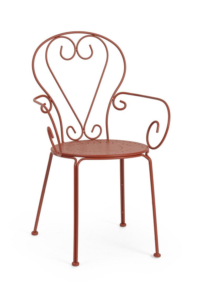 Zestaw 2 krzeseł ogrodowych ze stali lakierowanej elektroforetycznie, z podłokietnikami i matowym czerwonym wykończeniem