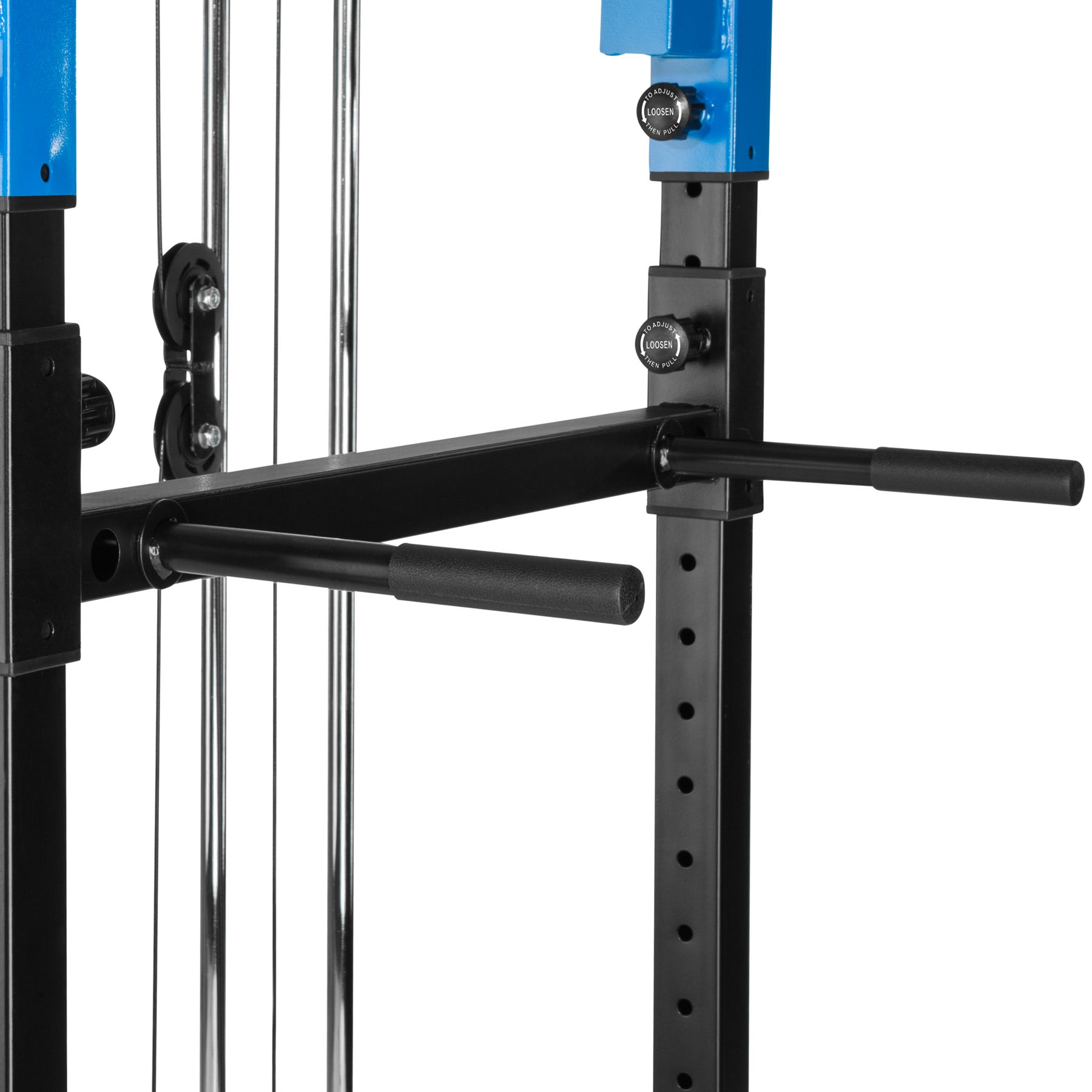 Estação de musculação multifuncional com polias de aço e suportes ajustáveis, 136 x 142,5 x 215 cm, preto/azul, TECTAKE - 7