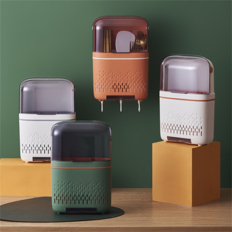 Support mural pour ustensiles de cuisine sans perçage 19×8,5×30 cm blanc avec drainage – Organisateur pratique pour couverts, fourchettes et cuillères - 2