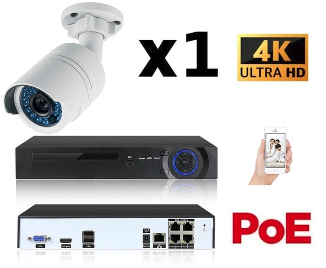 Kit vidéo-surveillance 1 caméra tube ip ultrahd 4k - 8mp poe