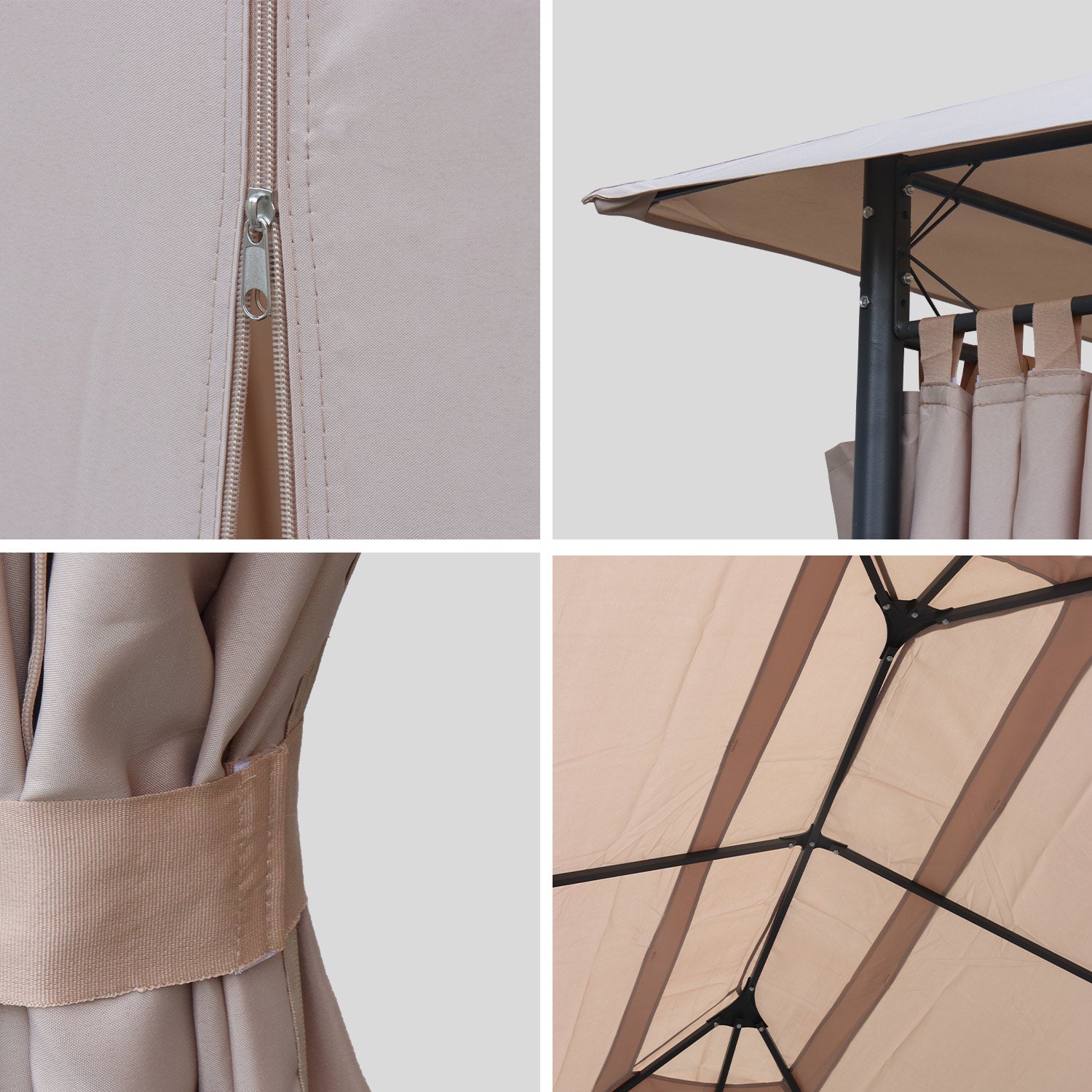 Gazebo de jardín 3x4m con cortinas Beige - 367x267x262 cm - 8