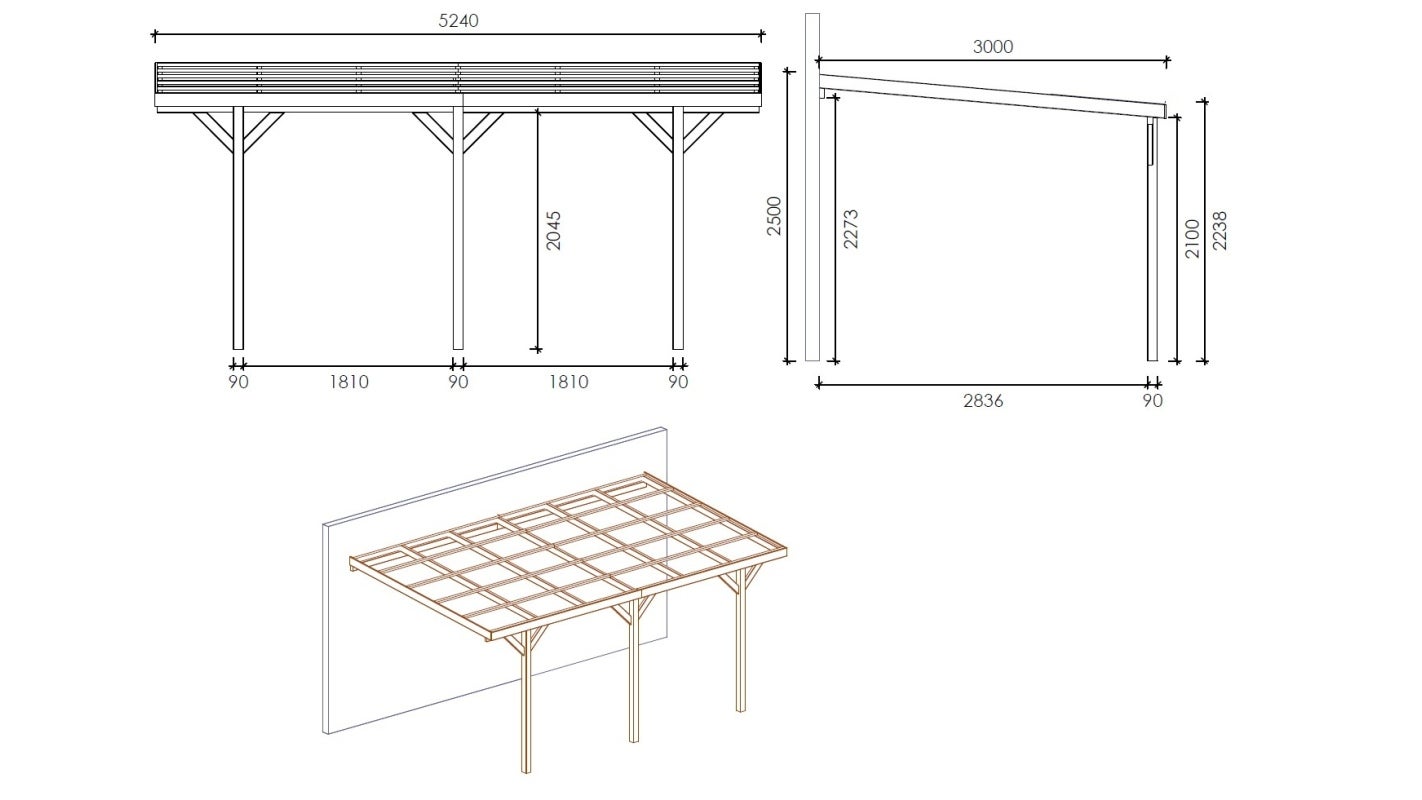 Carport, abri de voiture 3x5.24 m - 15 m2 - couverture PVC&nbsp; - CAR7-2PVCTR - ALTANKA - 3