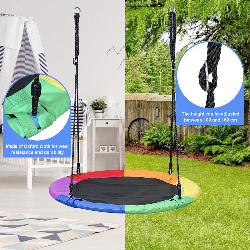 Balançoire nid d'oiseau rond 100 cm à suspendre enfant adulte jardin extérieur 150 kg Coloré - 3