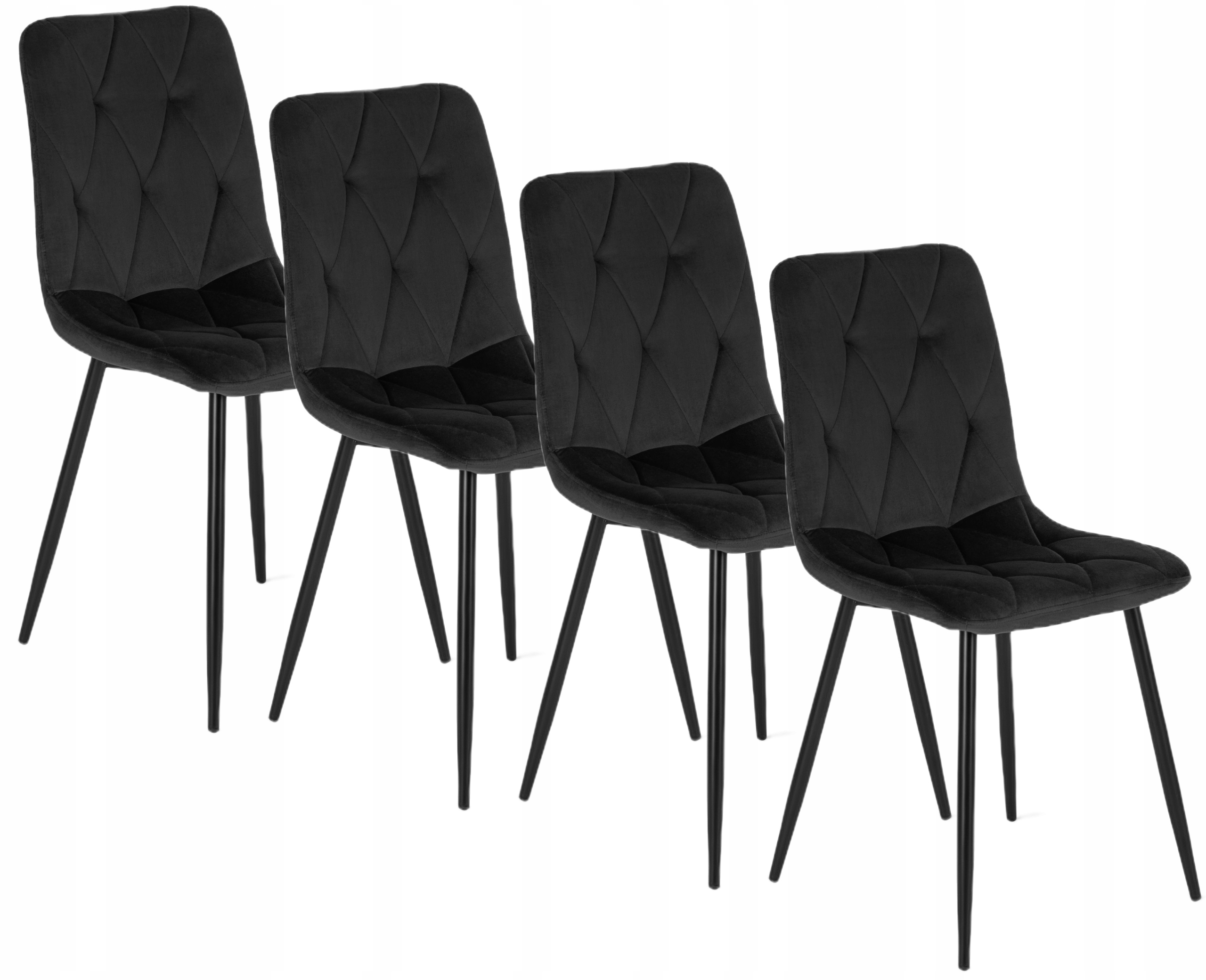 Zestaw 4x Krzesło Tapicerowane Welur Do Jadalni Salonu Velvet Czarne ROBIN