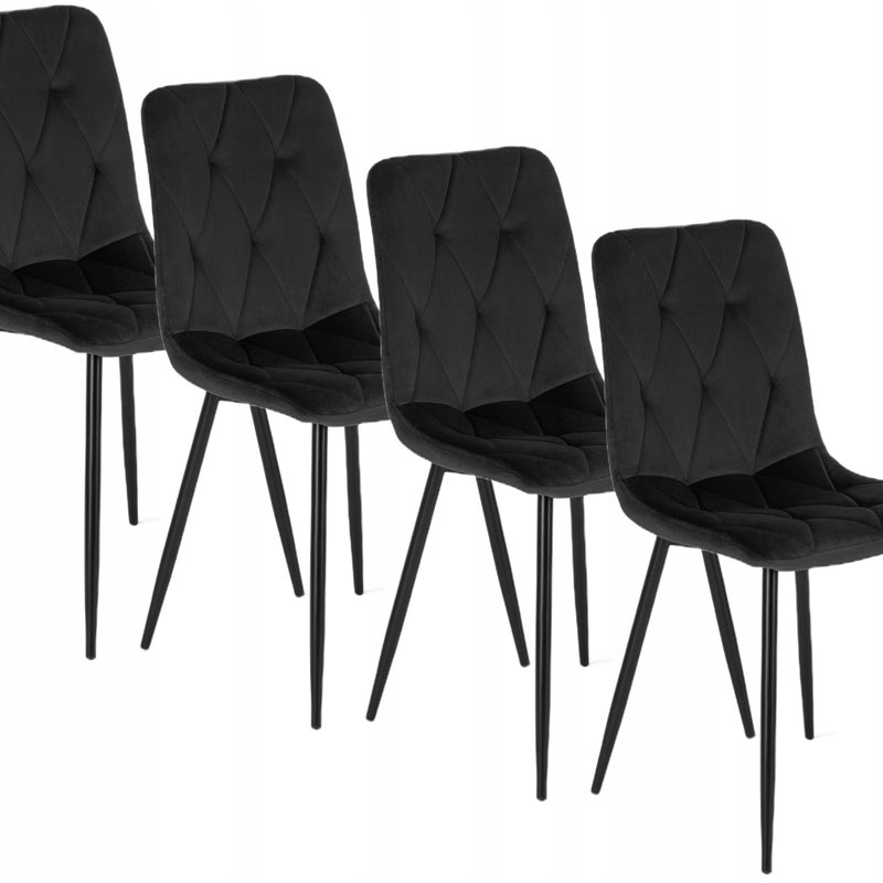 Zestaw 4x Krzesło Tapicerowane Welur Do Jadalni Salonu Velvet Czarne ROBIN
