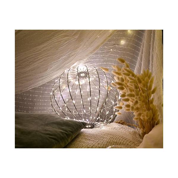 Sphère lumineuse Gaia pliable argenté 30CM 180 micro-LED Ivoire file transparent Chromex - 5