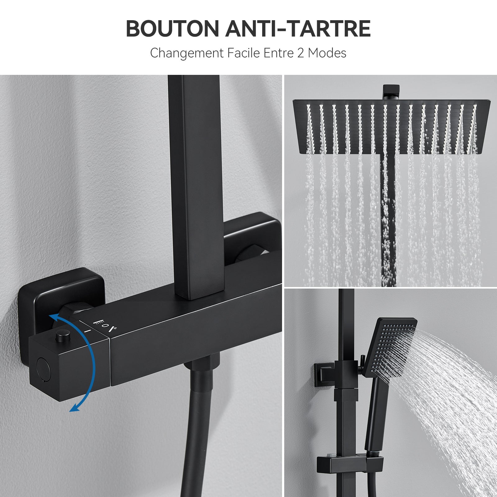 Colonne de Douche Thermostatique Noir Ensemble de Douche avec Douche de Tête Supérieur Ultra-mince Hauteur Réglable pour Salle de Bain - 3