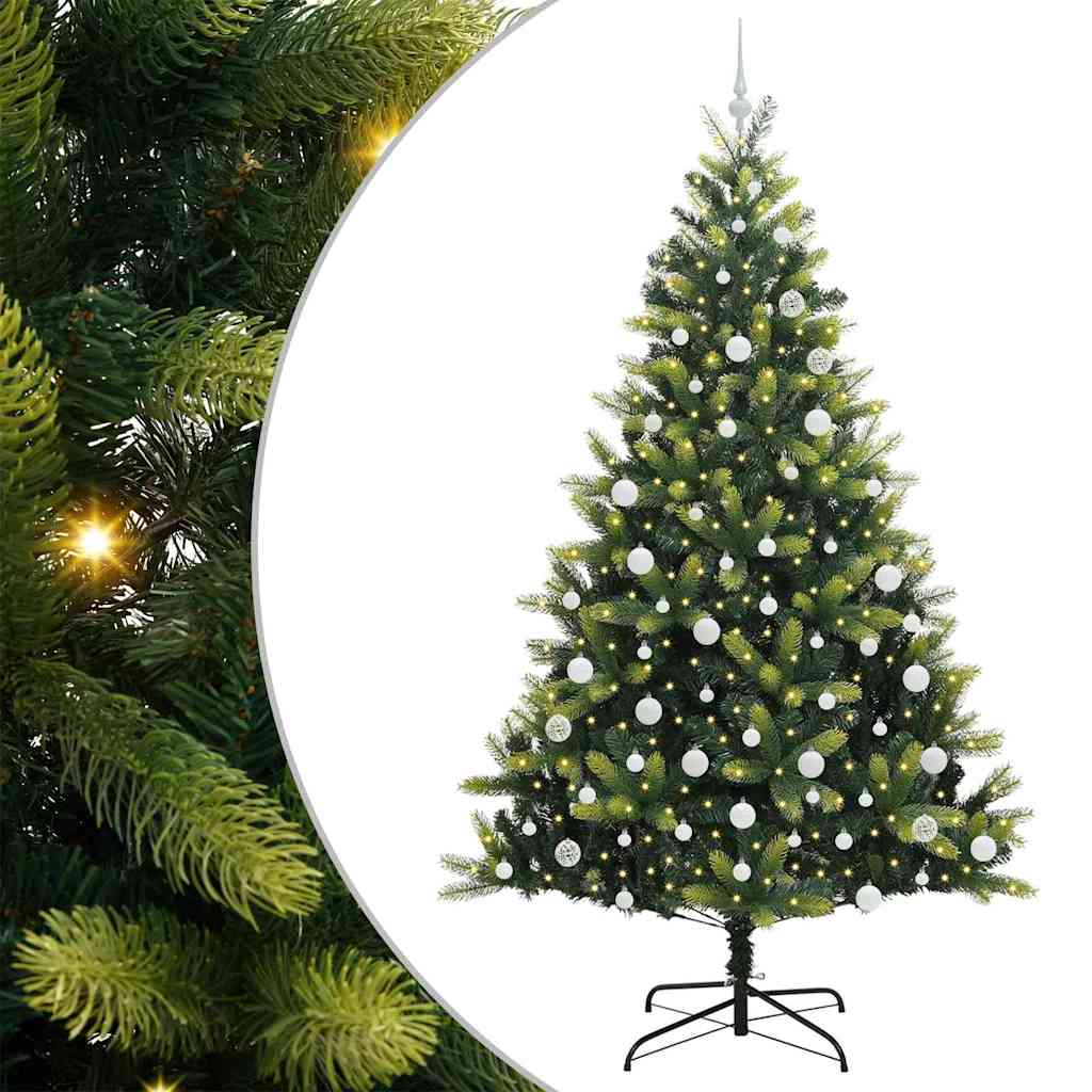 Sztuczna choinka z zawiasami 300 LED Zielony 210 cm PVC i PE