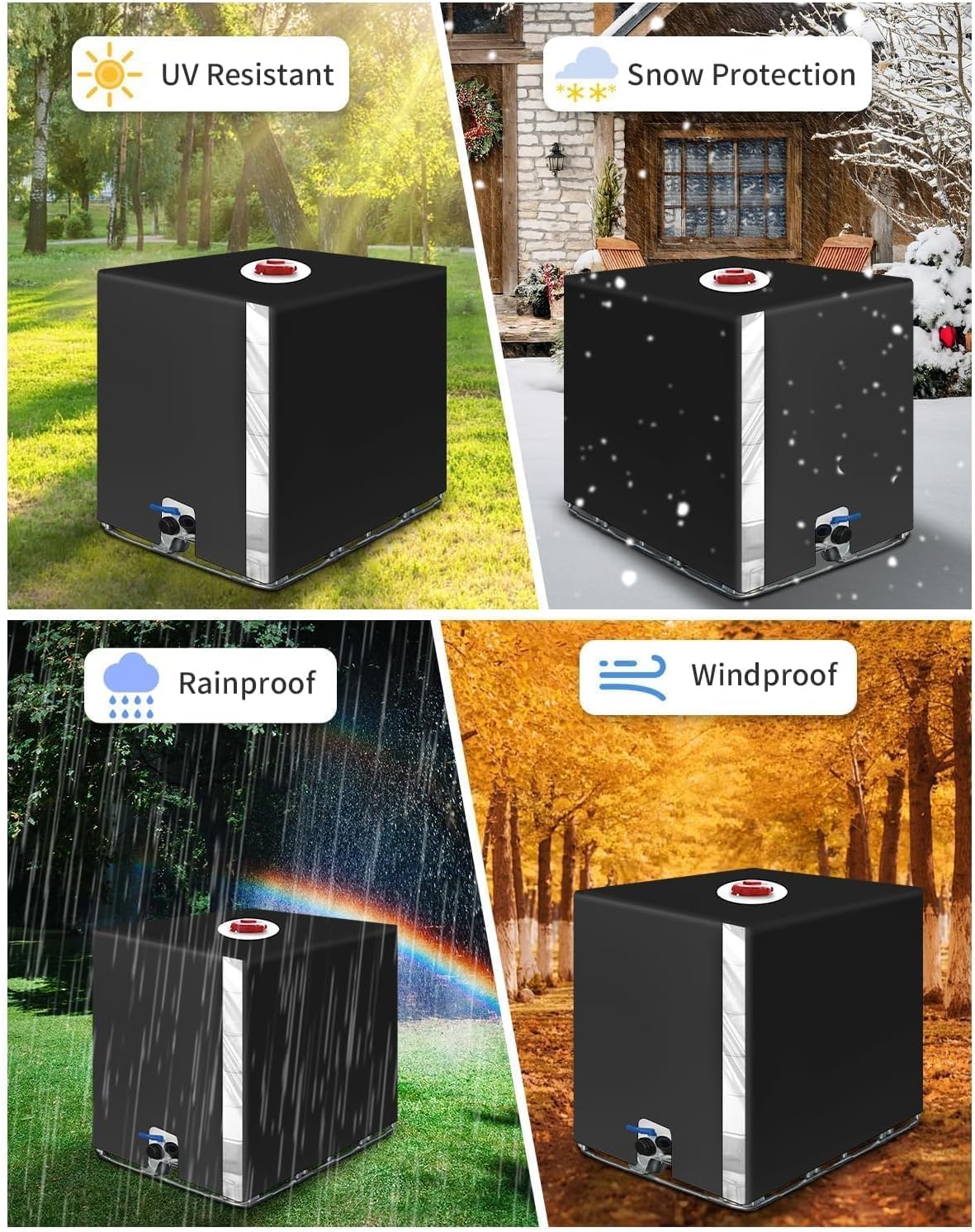Bache pour Cuve IBC 1000L,Bâche Recuperateur d Eau de Pluie avec Film Transparent, Anti-UV Anti-Poussière Bache Couvercle Housse de Protection Cuve - 6