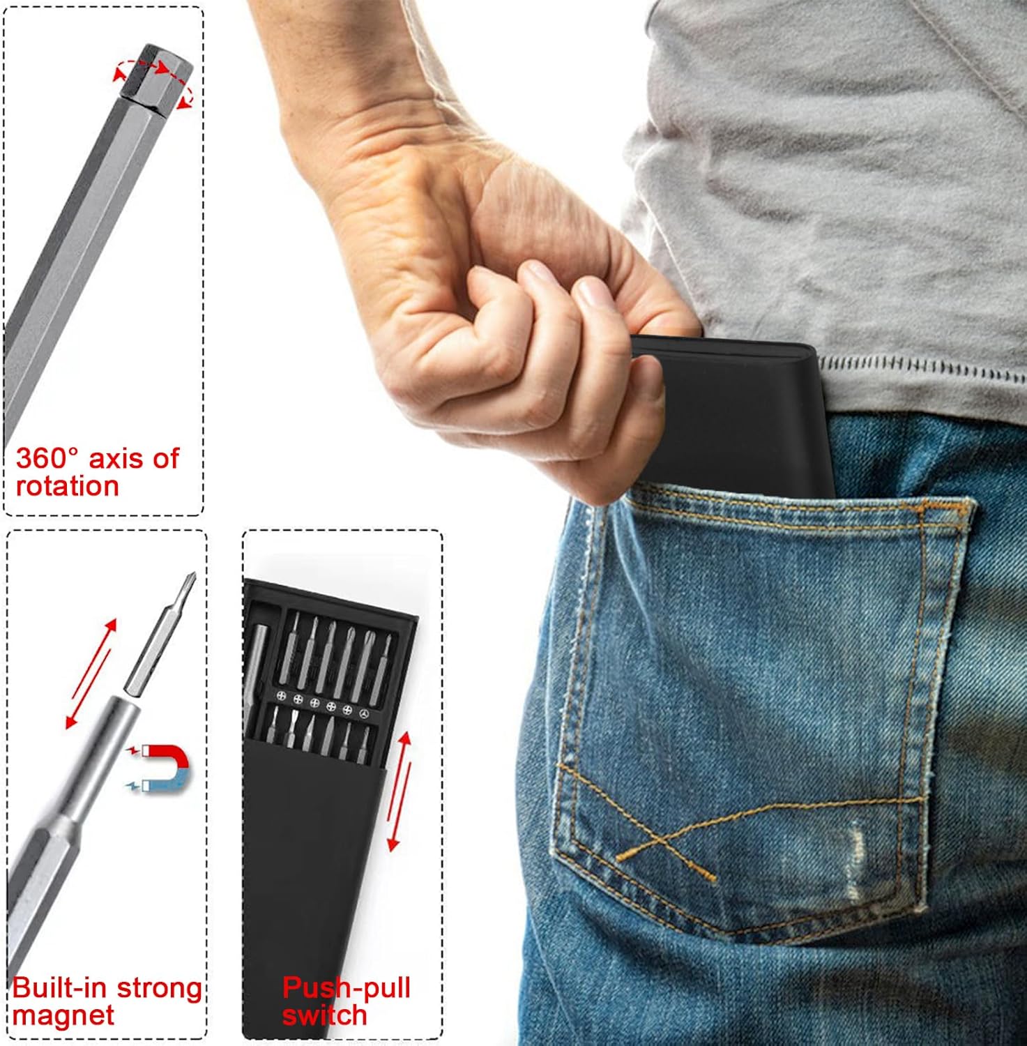 Kit Tournevis de Précision,Mini 24 en 1 Set Outils Portables,avec T2/T3/T4/T5/T6/T8/T10/T15, Cruciforme PH000/PH00/PH0/PH1/PH2,Triwing Y1,etc,pour la - 4