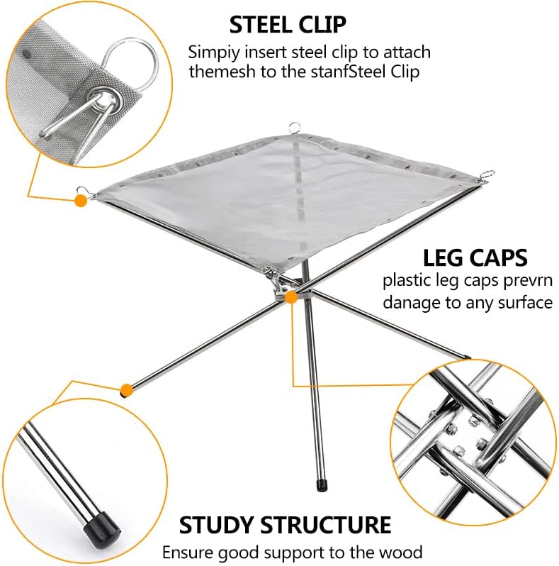 Foyer Camping Pliable En Acier Inox 304 | Grille Et Clip Inclus | Portable Pour Feu De Camp, Barbecue