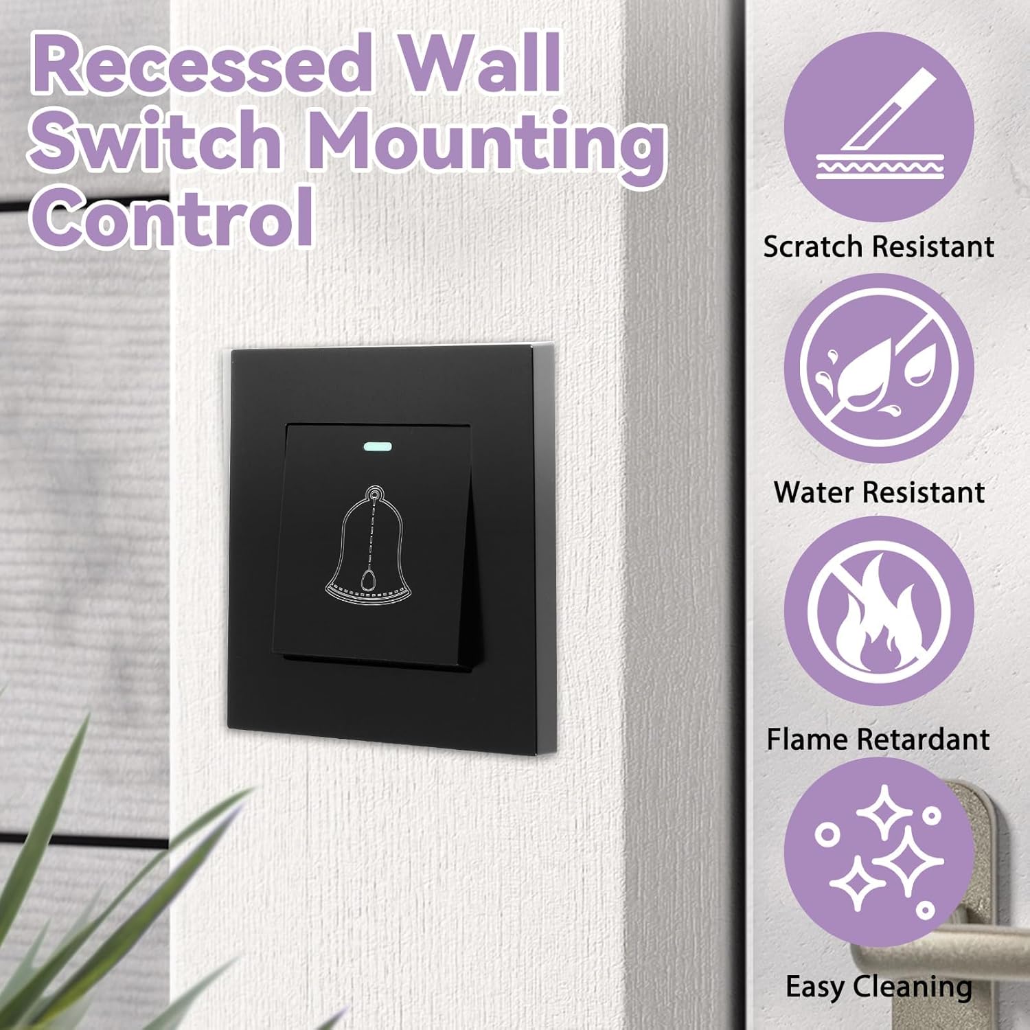 Noir，Bouton de Sonnette Extérieur éTanche 220–250 V, Interrupteur Sonnette de Porte en Verre avec Vis, Installation Facile, Usage Domestique ou Hôteli - 4