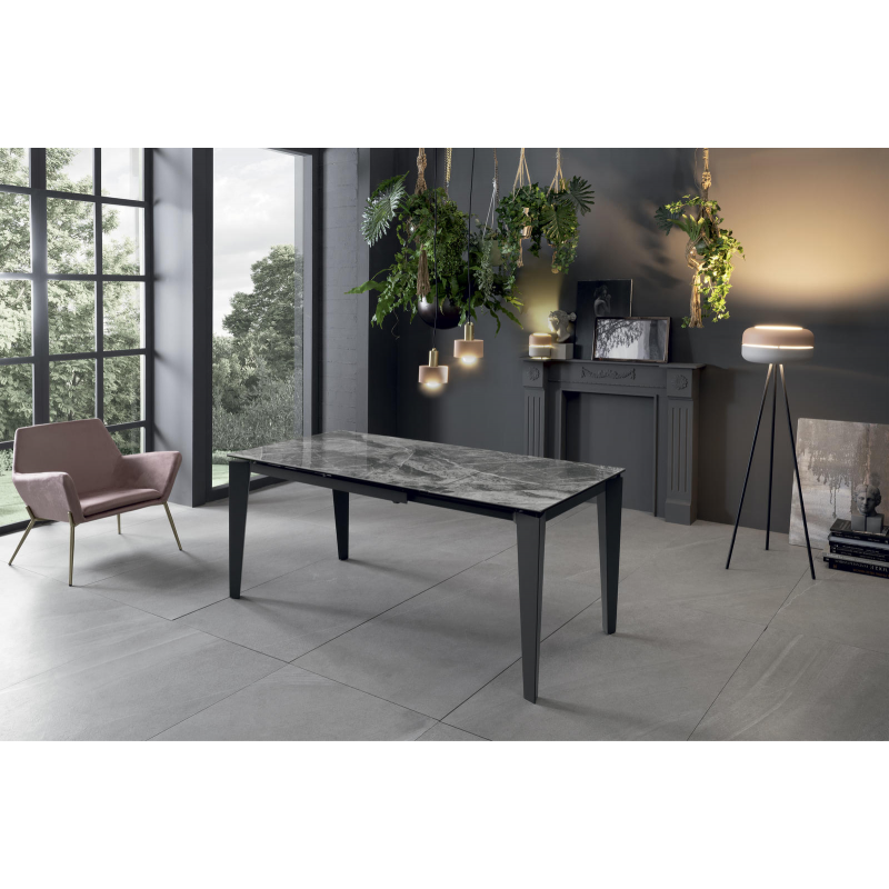 Table extensible de 120cm à 170cm plateau moderne en céramique sur verre trempé marbre anthracite - 4