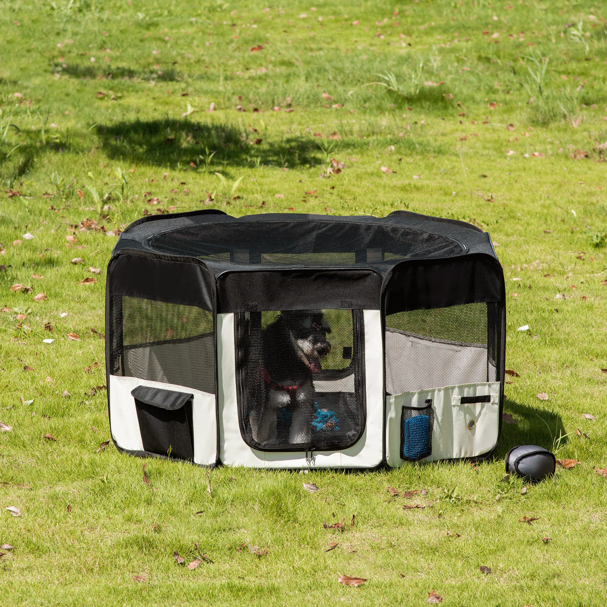 Parque para Cães PawHut Preto e Creme Fio de Aço, Tecido Oxford 600D com Revestimento Impermeável em PVC Ø120x58cm - 2