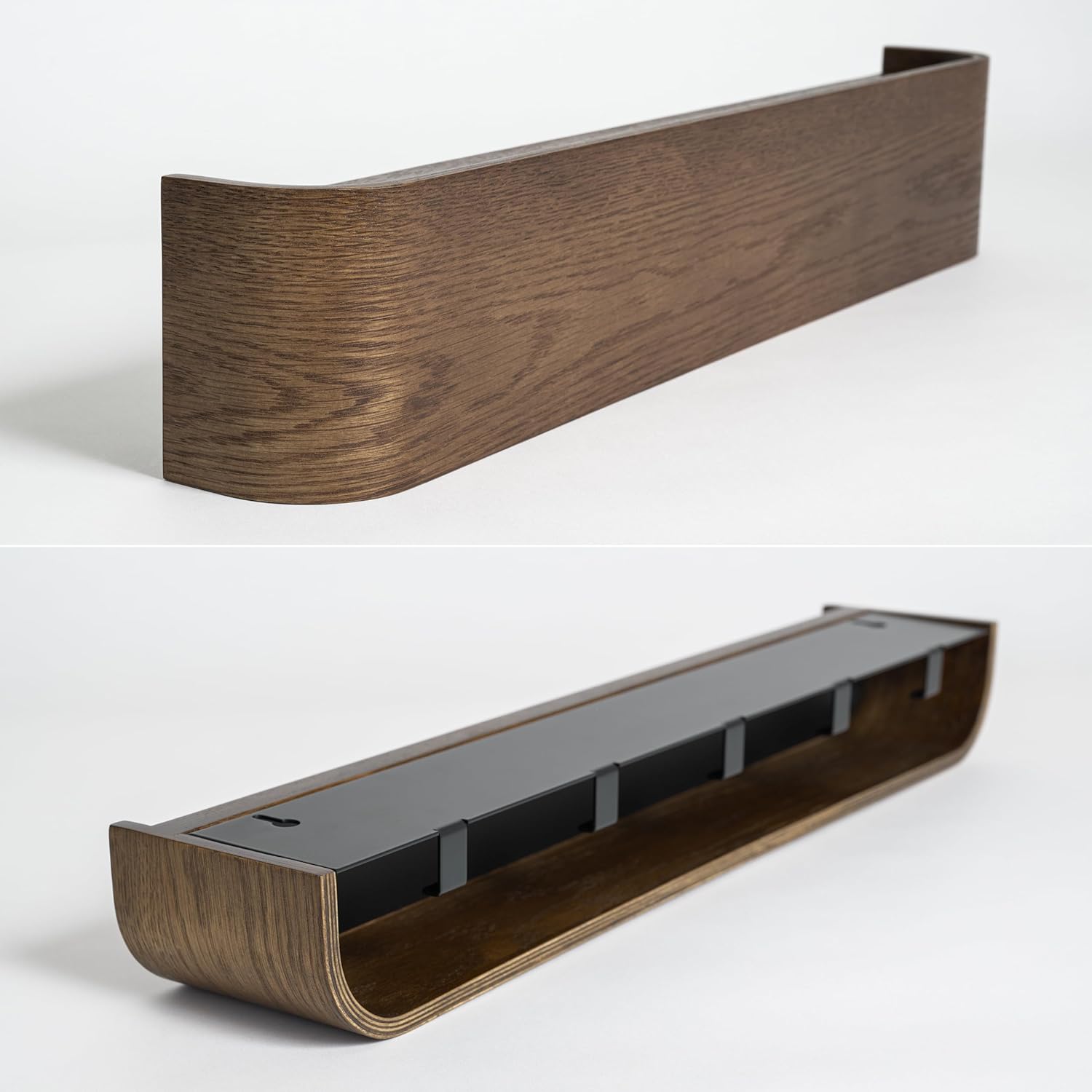 Appendiabiti da parete in legno | Design moderno con ganci nascosti | Impiallacciatura in legno massello | Colore noce - 3