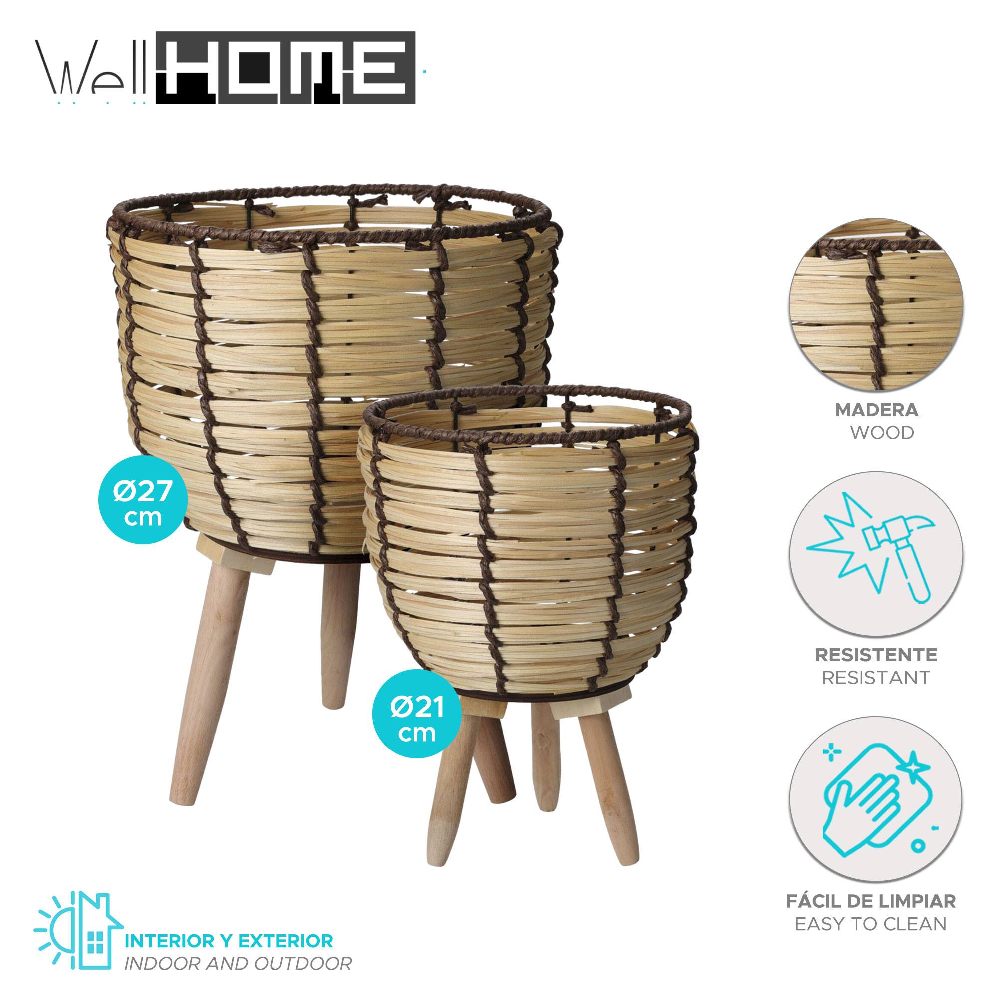 Well Home Set Di 2 Cesti In Legno Con Gambe – Colore Naturale, Dimensioni 21x21x19,5 Cm E 27x27x22 Cm