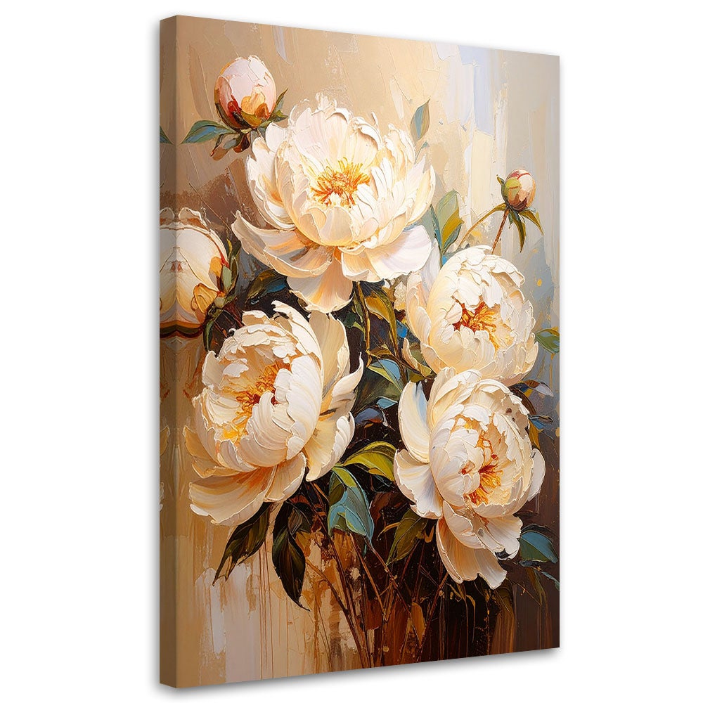 Obraz do salonu sypialni piwonie kremowe kwiaty bukiet 60x90