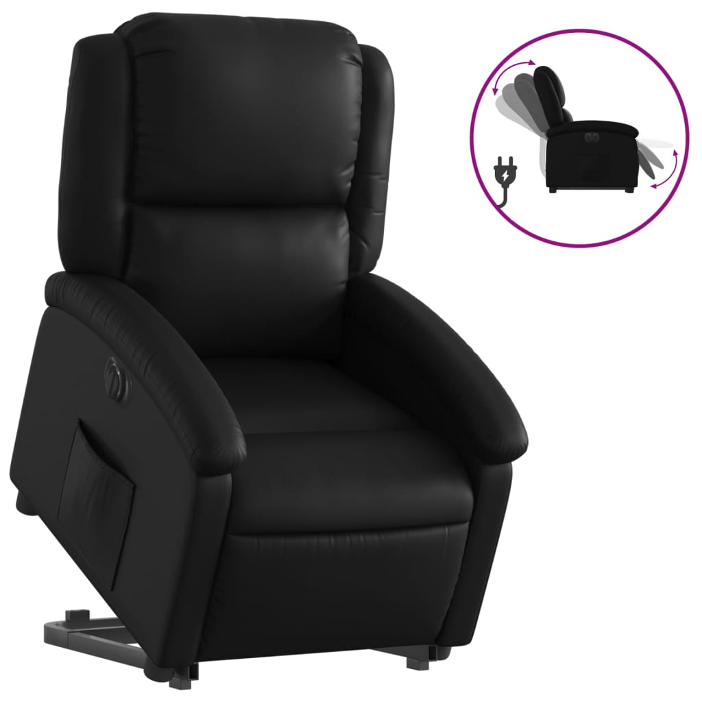 Sillón reclinable elevable eléctrico | sillón de relax | silla de relax de cuero sintético negro cfw312157