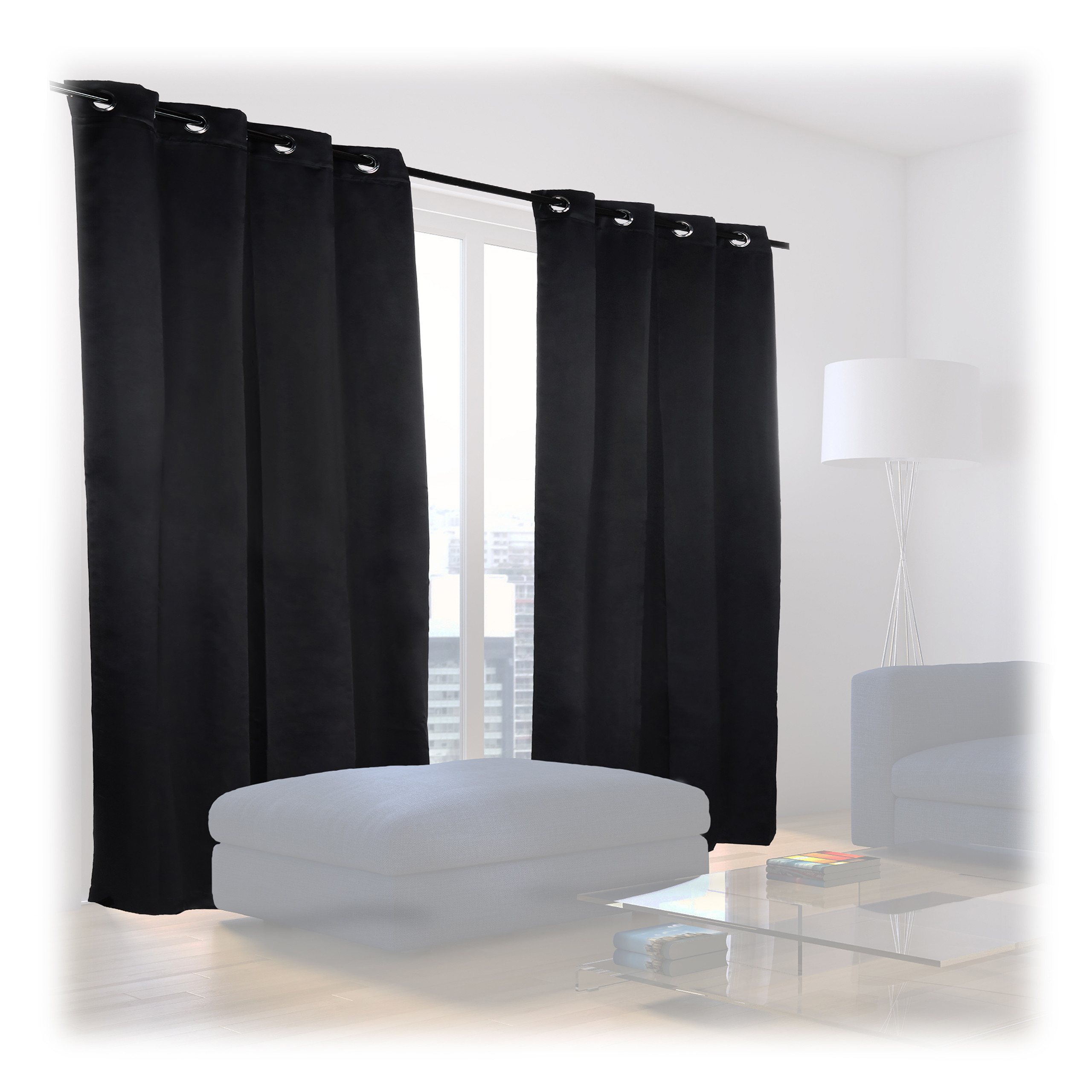 Relaxdays cortinas opacas con ojales, pack de 2, modernas, dormitorio salón o despacho, poliéster, 245 x 135 cm, negro
