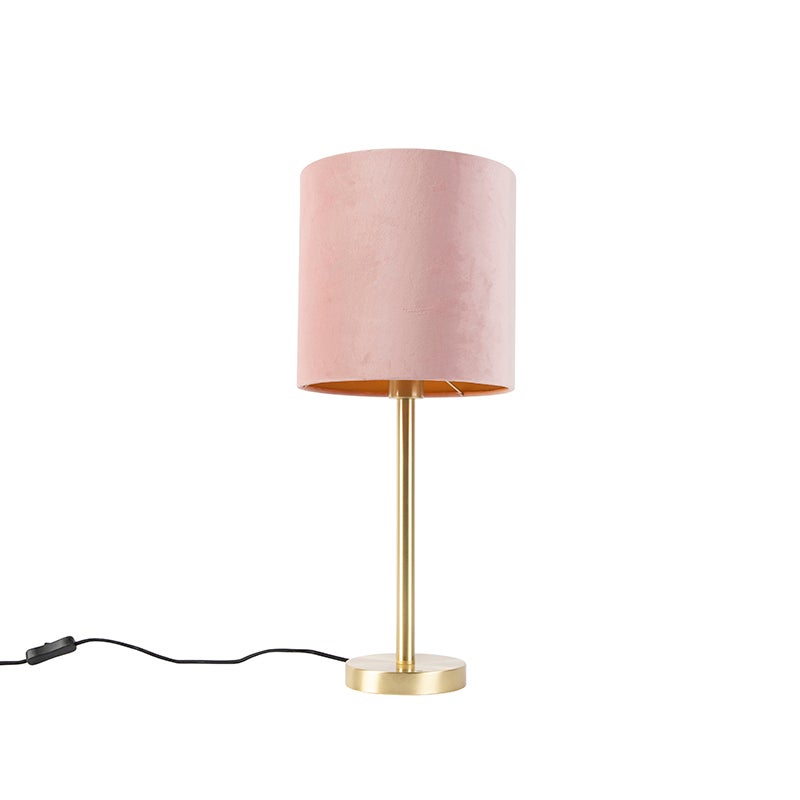 Lámpara De Mesa Litecraft 'Fliss' - Estilo Flamenco, Base Latón, Pantalla De Terciopelo Rosa, 56 Cm