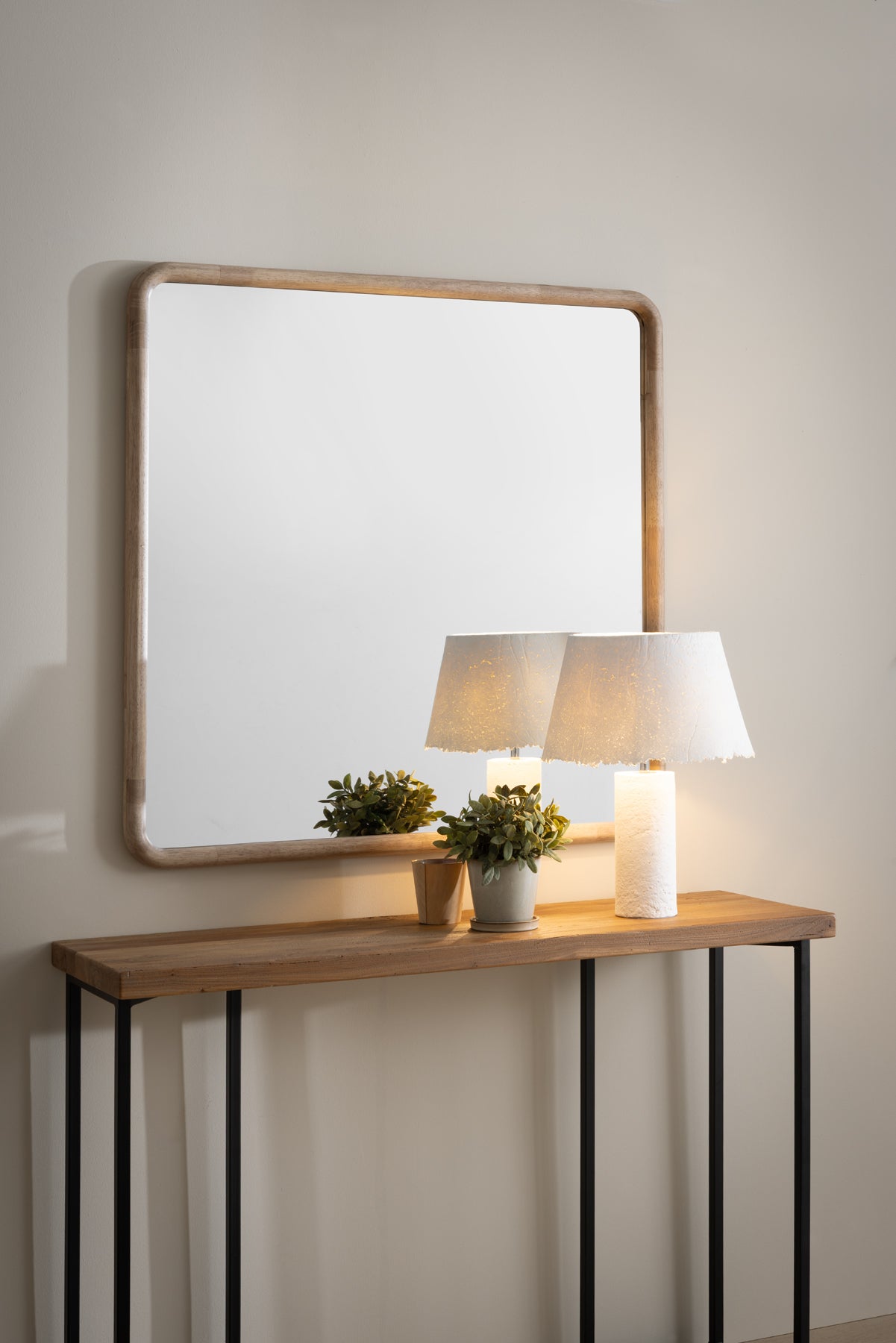 Miroir carré 100 x 100 cm avec cadre en bois d'hévéa - 2