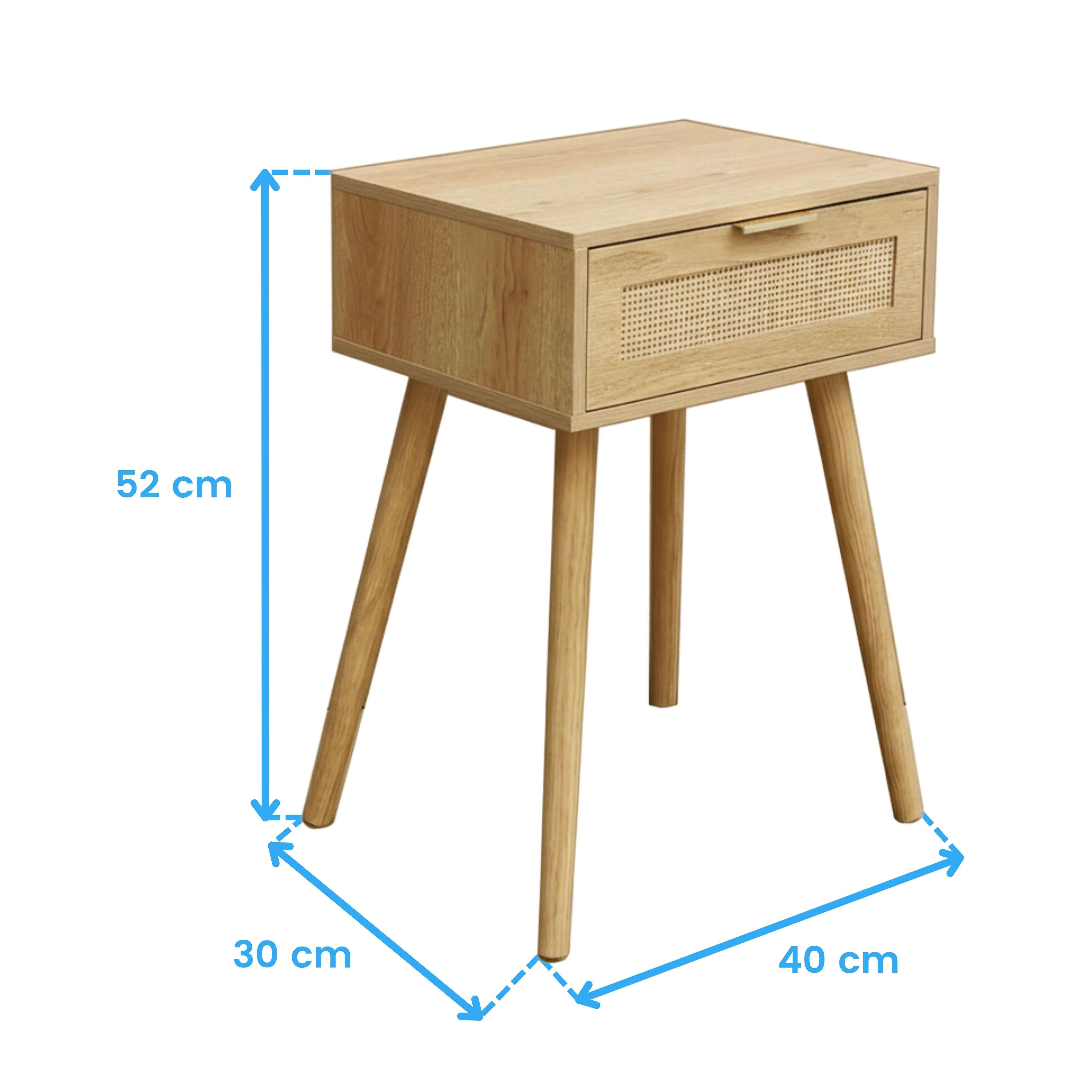 Mesilla de Noche Frisa de Dormitorio Estilo Natural en Color Pino y Rattán con 1 Cajón 40x52x30 cm - 6