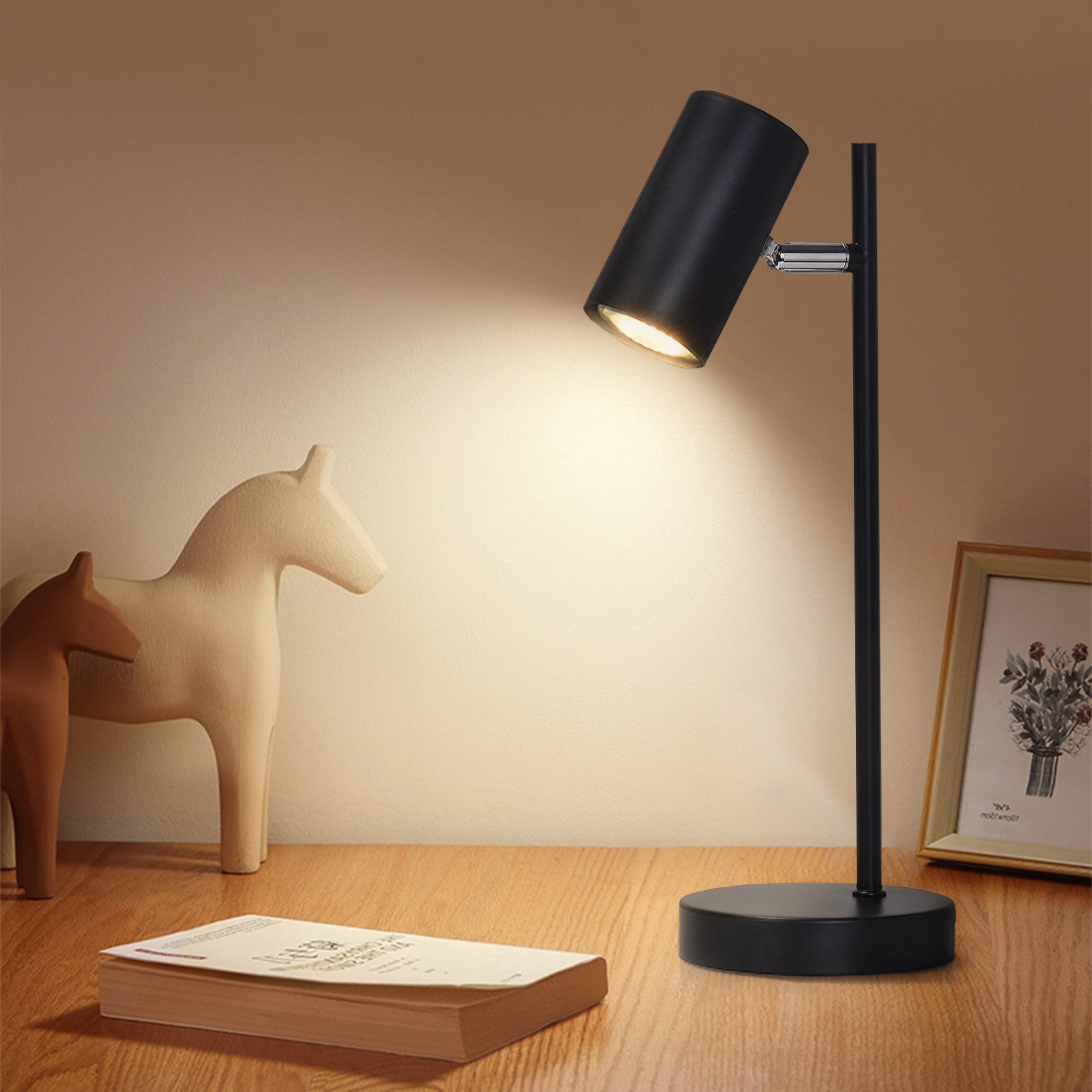 ZMH Obrotowa lampa stołowa LED 350° do salonu, żarówka GU10, metalowa lampa stołowa do biura
