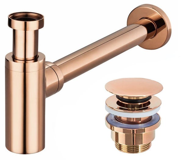 Siphon lavabo vasque Doré rose gold + Bonde Pour Lavabo Clic-clac