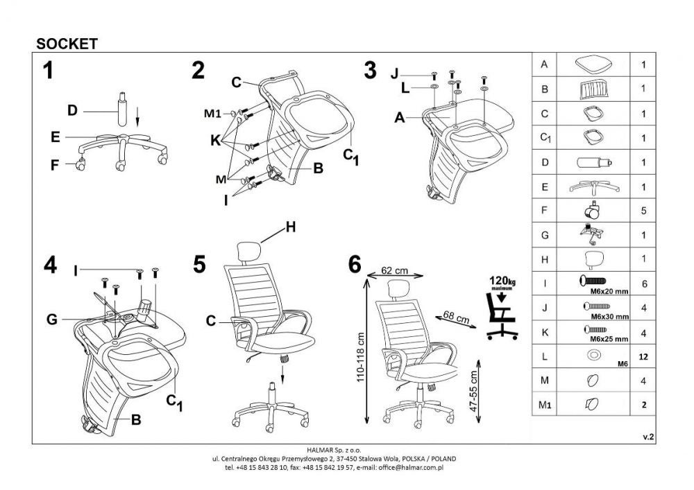 Fotel biurowy SOCKET czarny/biały