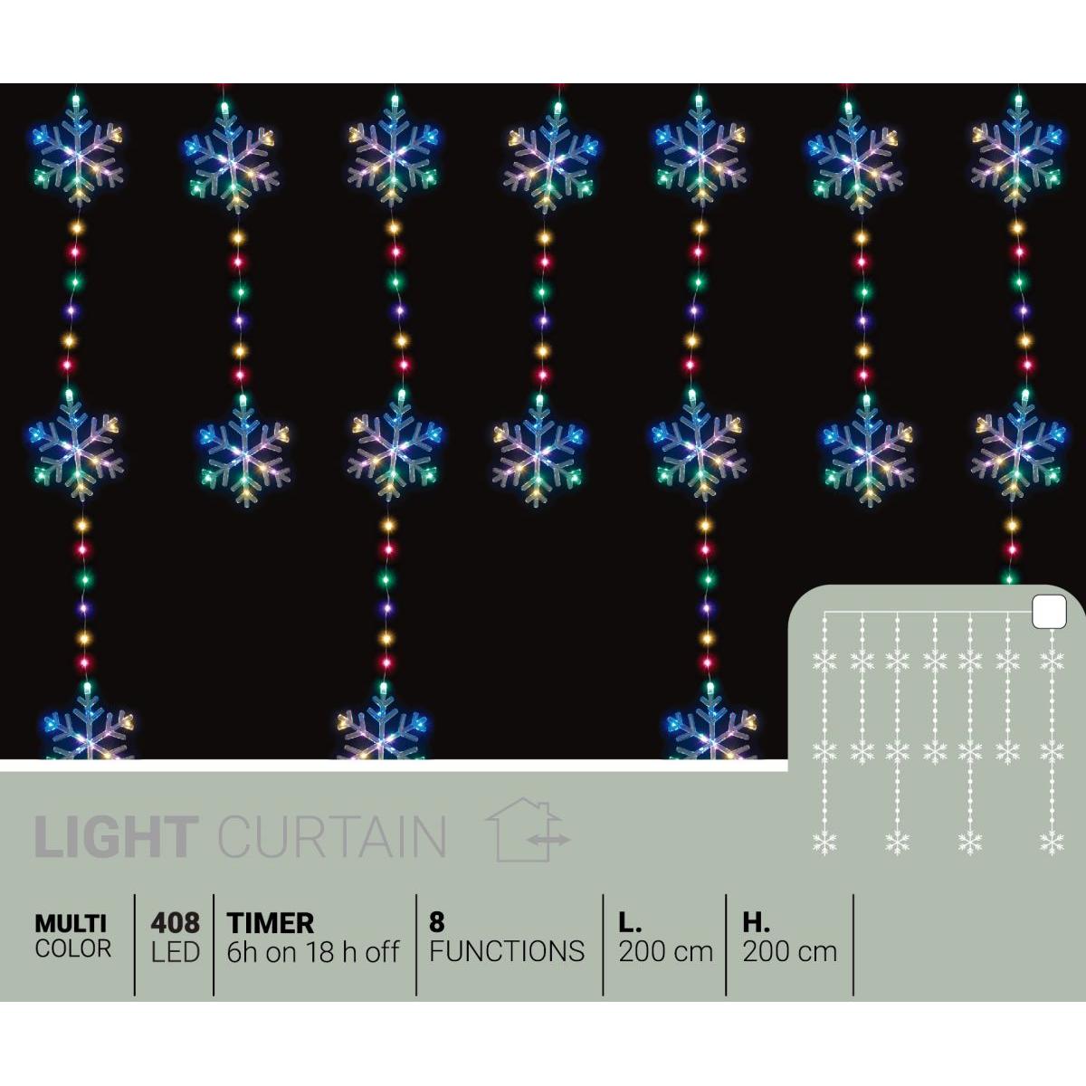 Lampki choinkowe kurtyna świetlna 200x 200 cm 408 Led płatki śniegu multikolor - 5