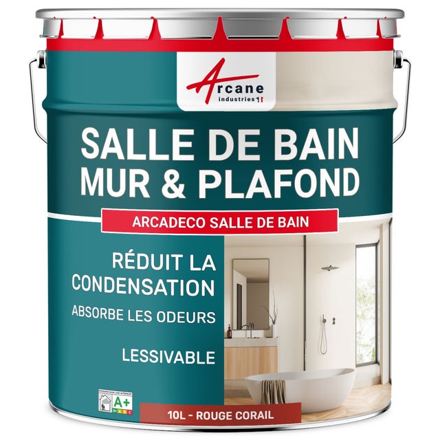 Peinture salle de bains mur et plafond :ARCADÉCO SALLE DE BAIN Rouge corail - RAL 3016 - 10 L - ARCANE INDUSTRIES