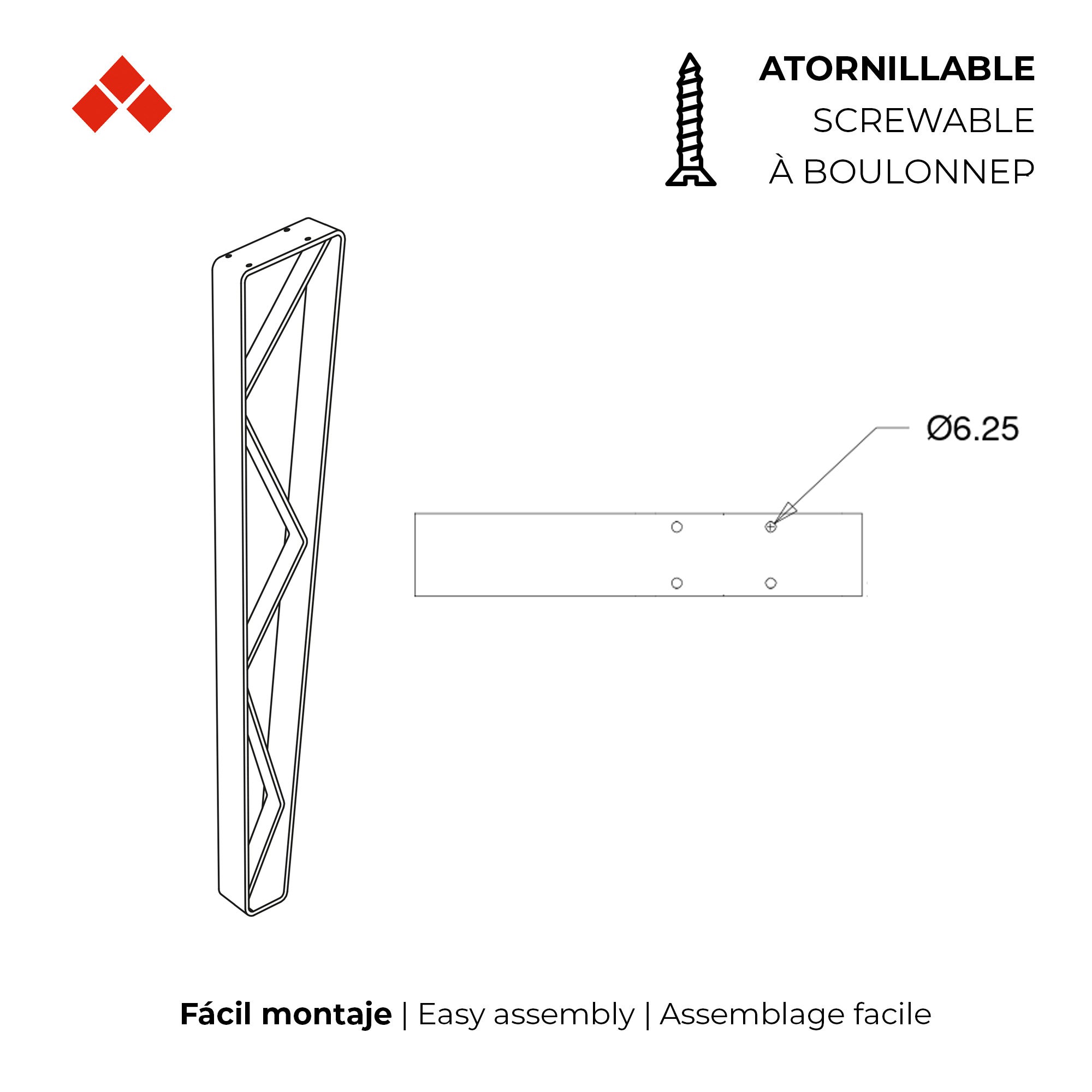 Pied de Table| Style industriel | Fabriqué en acier | Finition pores noirs | Projets de restauration de bricolage | Mesures 260*50*710mm | Hauteur : - 3