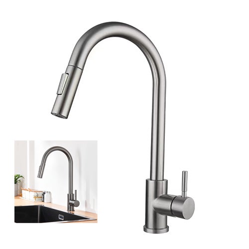 Bateria kuchenna z wyciąganą wylewką, obrotowa 360°, 2-funkcyjna, ze stali nierdzewnej, ciemnoszara